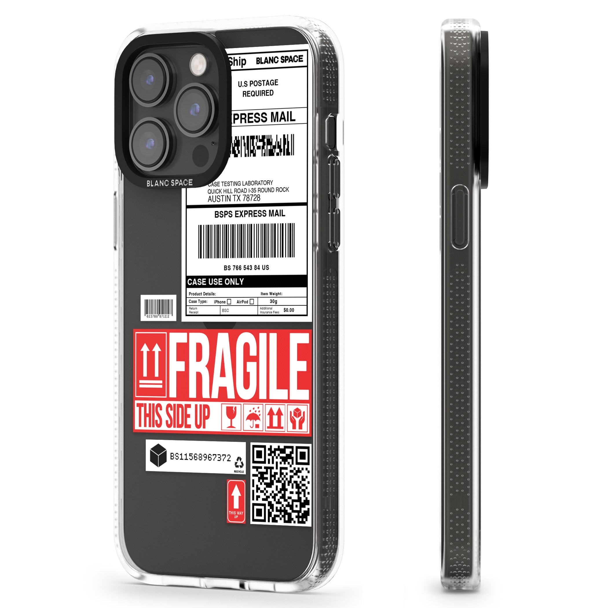 Shipping Label iPhone 15 Pro Max / 15 Pro / 14 Pro Max / 14 Pro / 13 Pro Clear Case Impact Air - Blanc Space