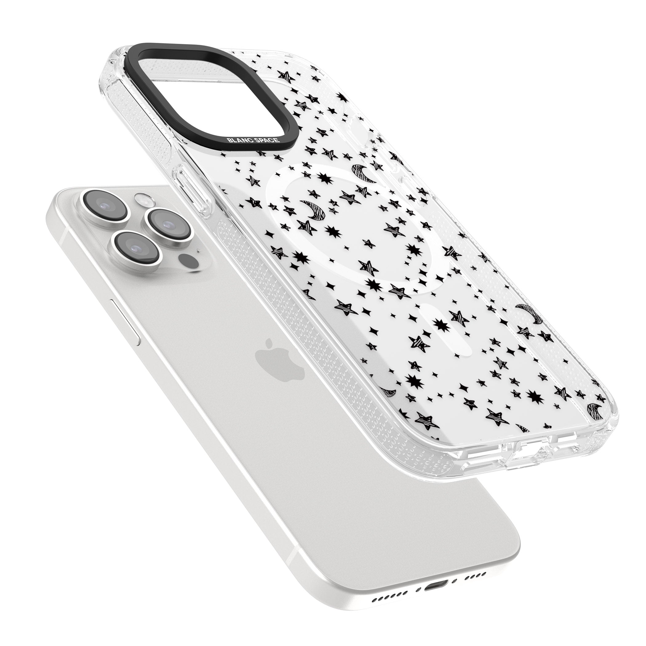 Black Cosmic Galaxy Pattern iPhone 15 Pro Max / 15 Pro / 14 Pro Max / 14 Pro / 13 Pro Clear Case Impact Air - Blanc Space