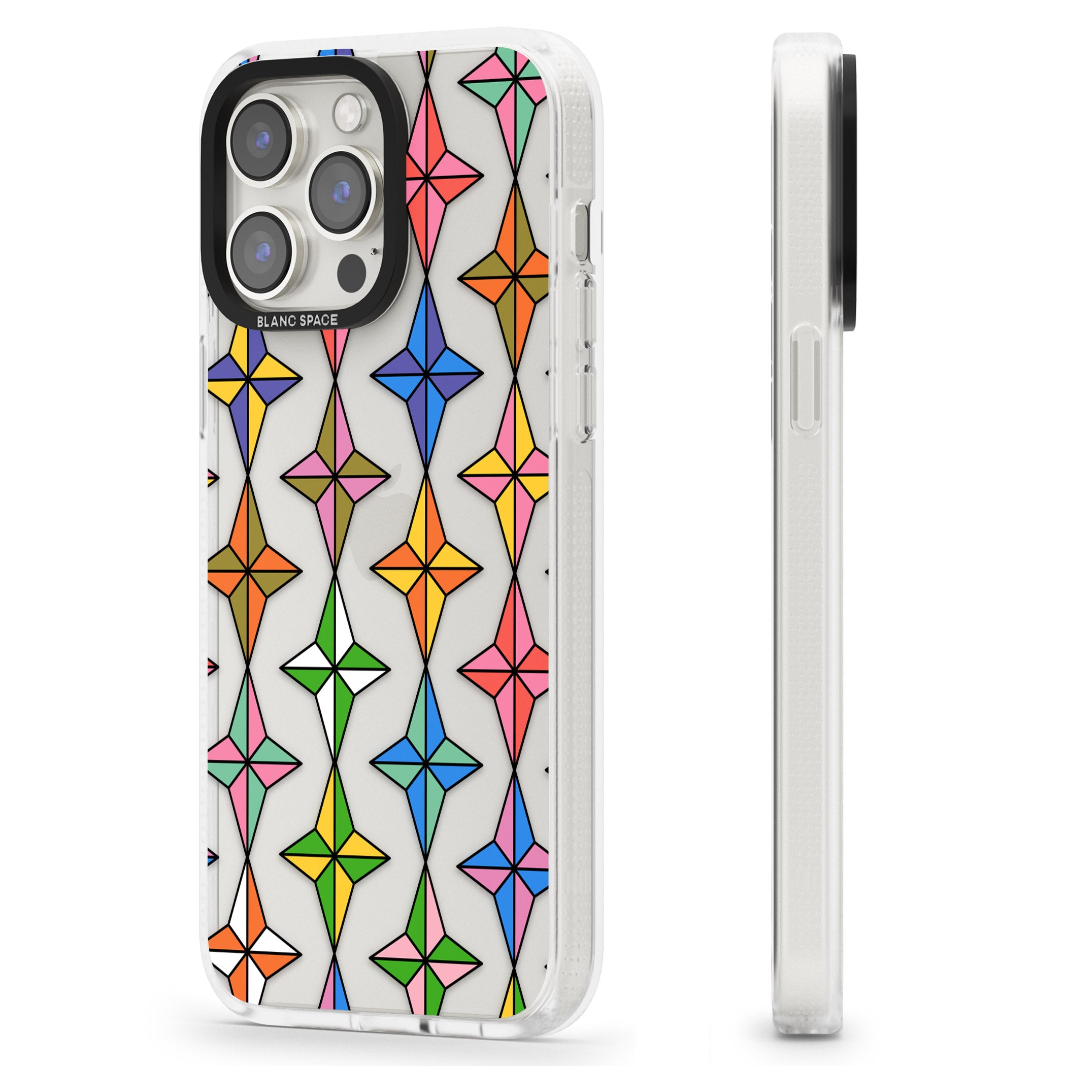 Multi Colour Stars Pattern iPhone 15 Pro Max / 15 Pro / 14 Pro Max / 14 Pro / 13 Pro Clear Case Impact Air - Blanc Space