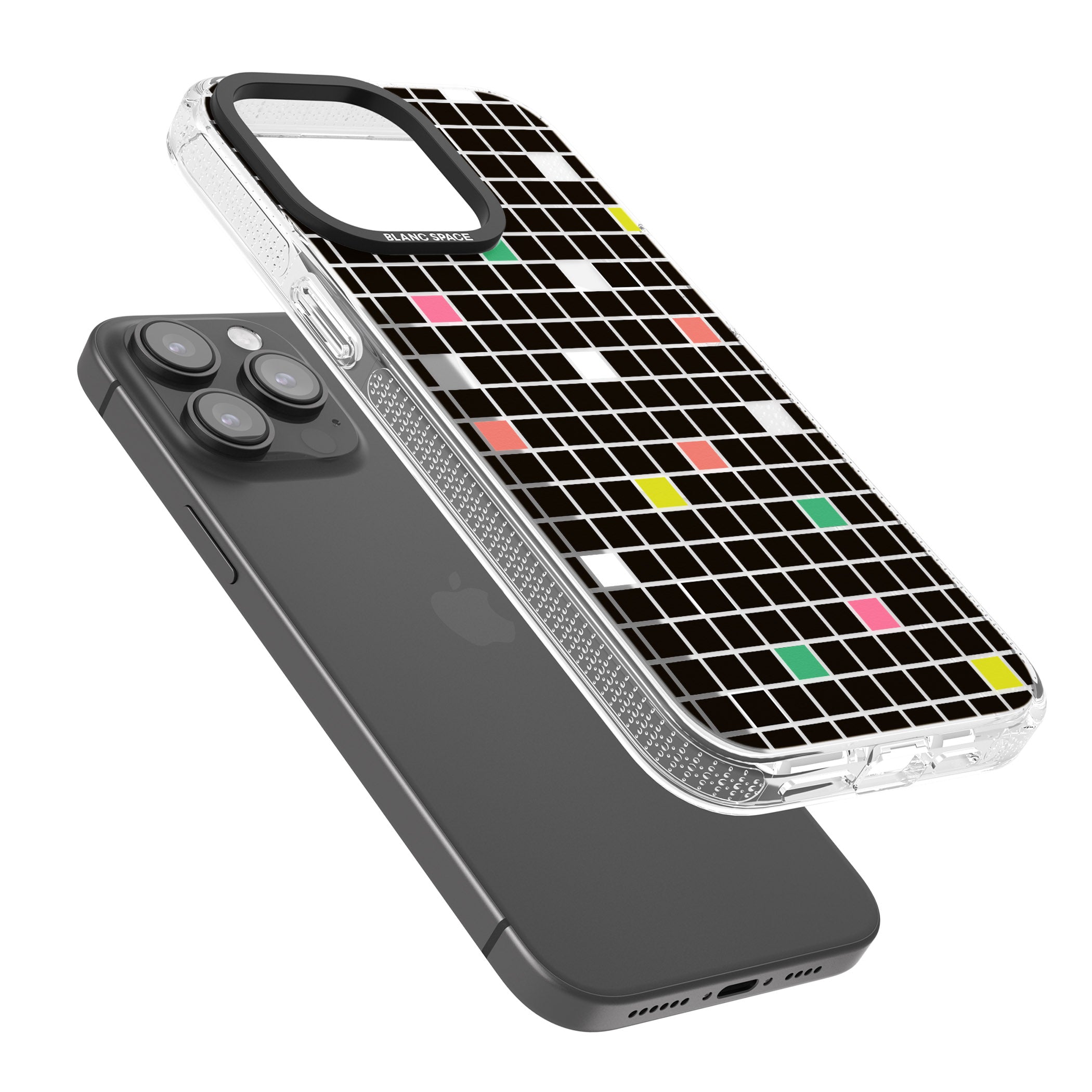 Vibrant Black Geometric Grid iPhone 15 Pro Max / 15 Pro / 14 Pro Max / 14 Pro / 13 Pro Clear Case Impact Air - Blanc Space