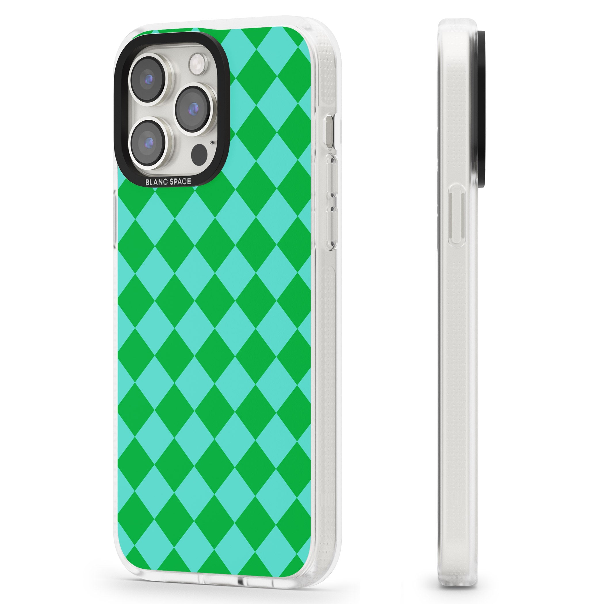 Retro Green Diamond Plaid iPhone 15 Pro Max / 15 Pro / 14 Pro Max / 14 Pro / 13 Pro Clear Case Impact Air - Blanc Space