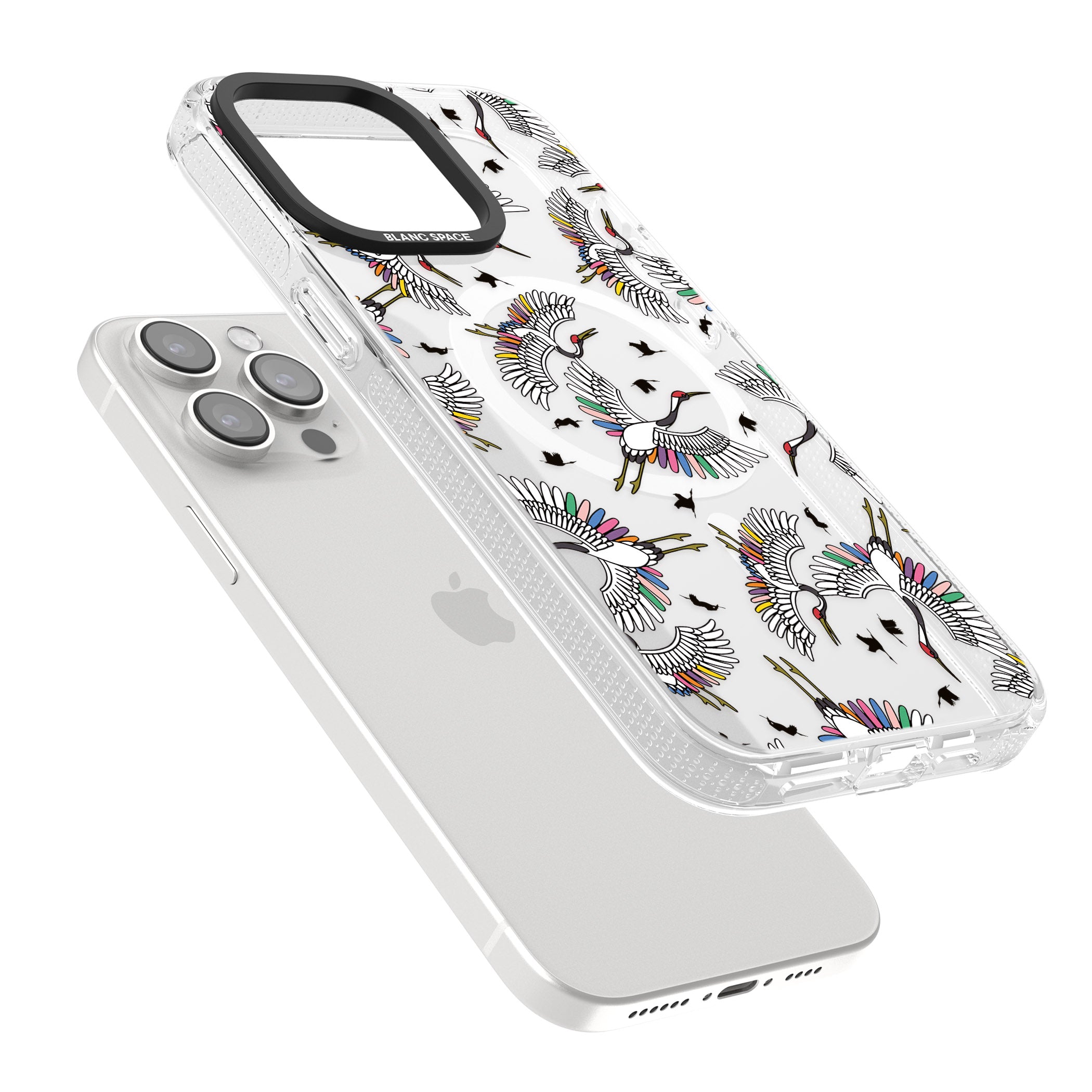 Colourful Crane Pattern iPhone 15 Pro Max / 15 Pro / 14 Pro Max / 14 Pro / 13 Pro Clear Case Impact Air - Blanc Space