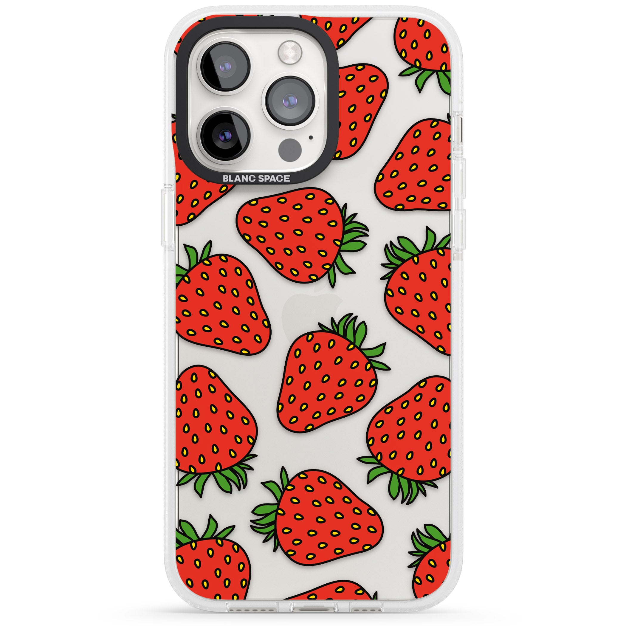 Strawberry Pattern iPhone 15 Pro Max / 15 Pro / 14 Pro Max / 14 Pro / 13 Pro Clear Case Impact Air - Blanc Space