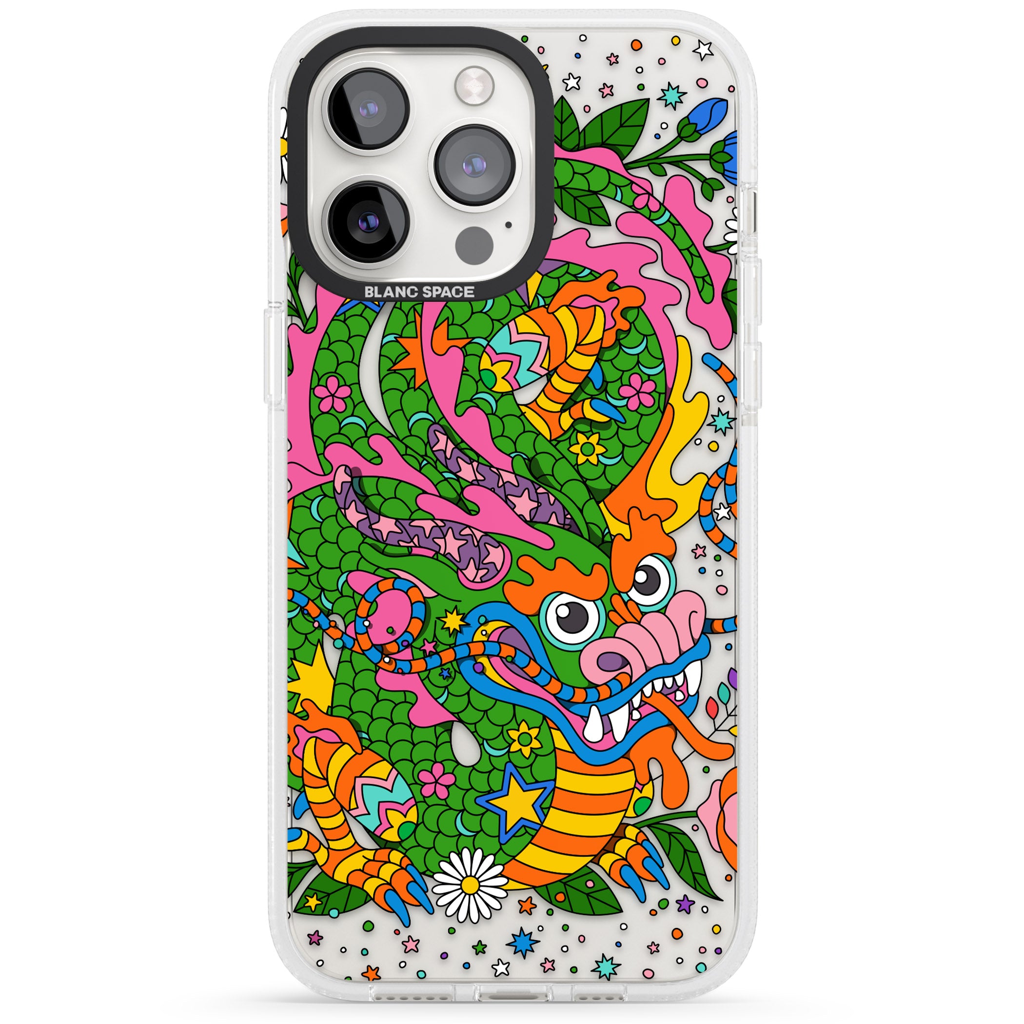 Psychedelic Jungle Dragon iPhone 15 Pro Max / 15 Pro / 14 Pro Max / 14 Pro / 13 Pro Clear Case Impact Air - Blanc Space