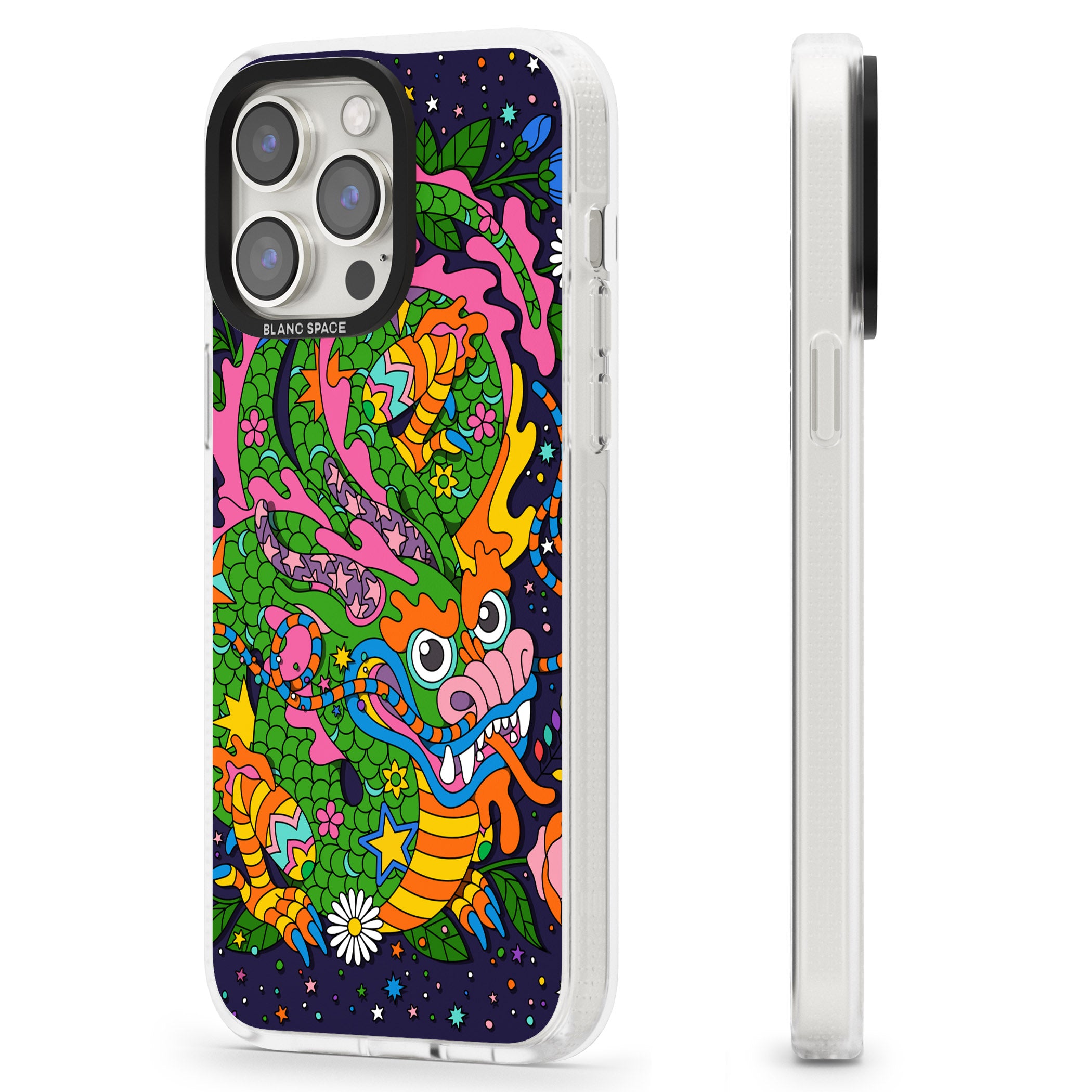 Psychedelic Jungle Dragon (Purple) iPhone 15 Pro Max / 15 Pro / 14 Pro Max / 14 Pro / 13 Pro Clear Case Impact Air - Blanc Space