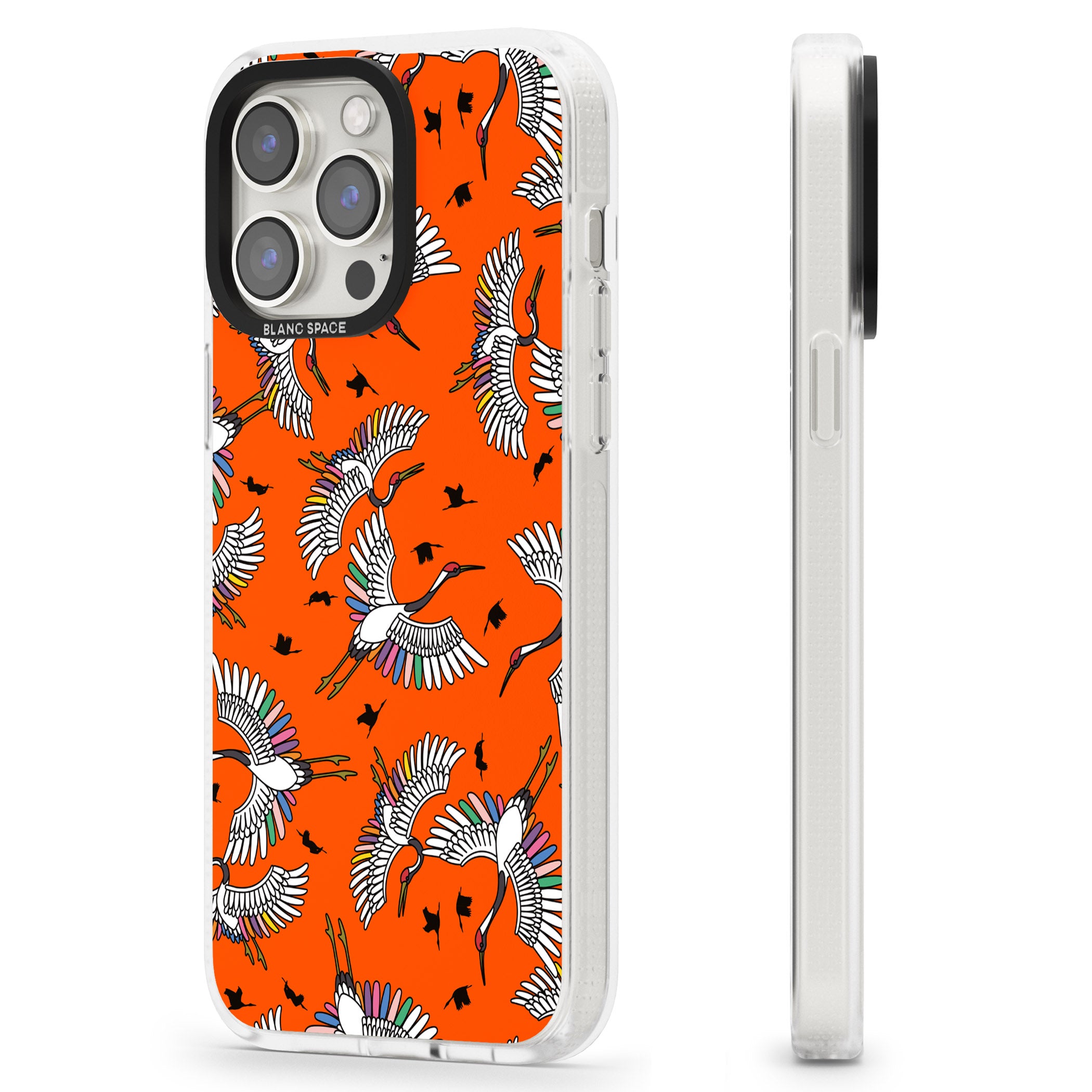 Colourful Crane Pattern (Orange) iPhone 15 Pro Max / 15 Pro / 14 Pro Max / 14 Pro / 13 Pro Clear Case Impact Air - Blanc Space