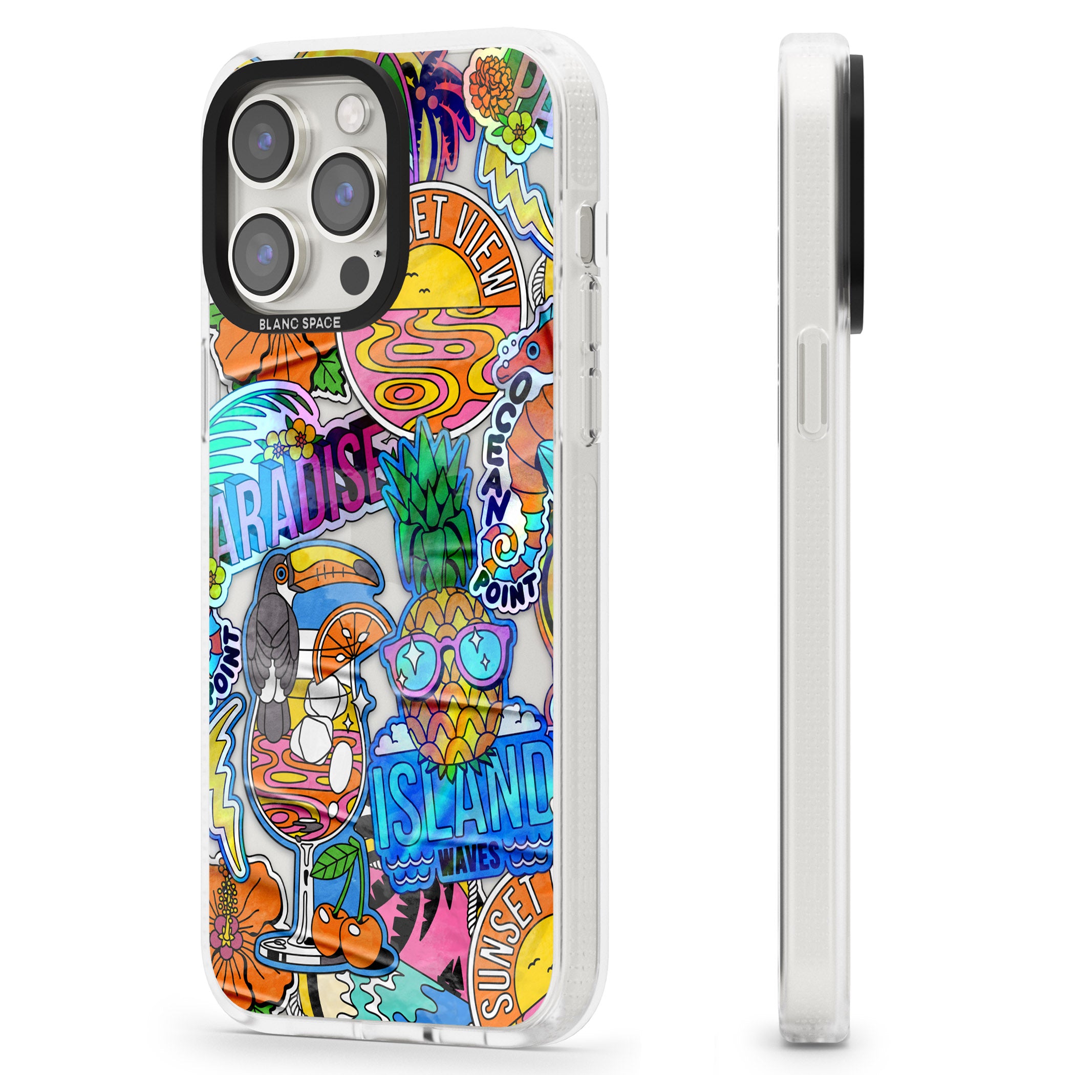 Tropical Vibes Collage iPhone 15 Pro Max / 15 Pro / 14 Pro Max / 14 Pro / 13 Pro Clear Case Impact Air - Blanc Space