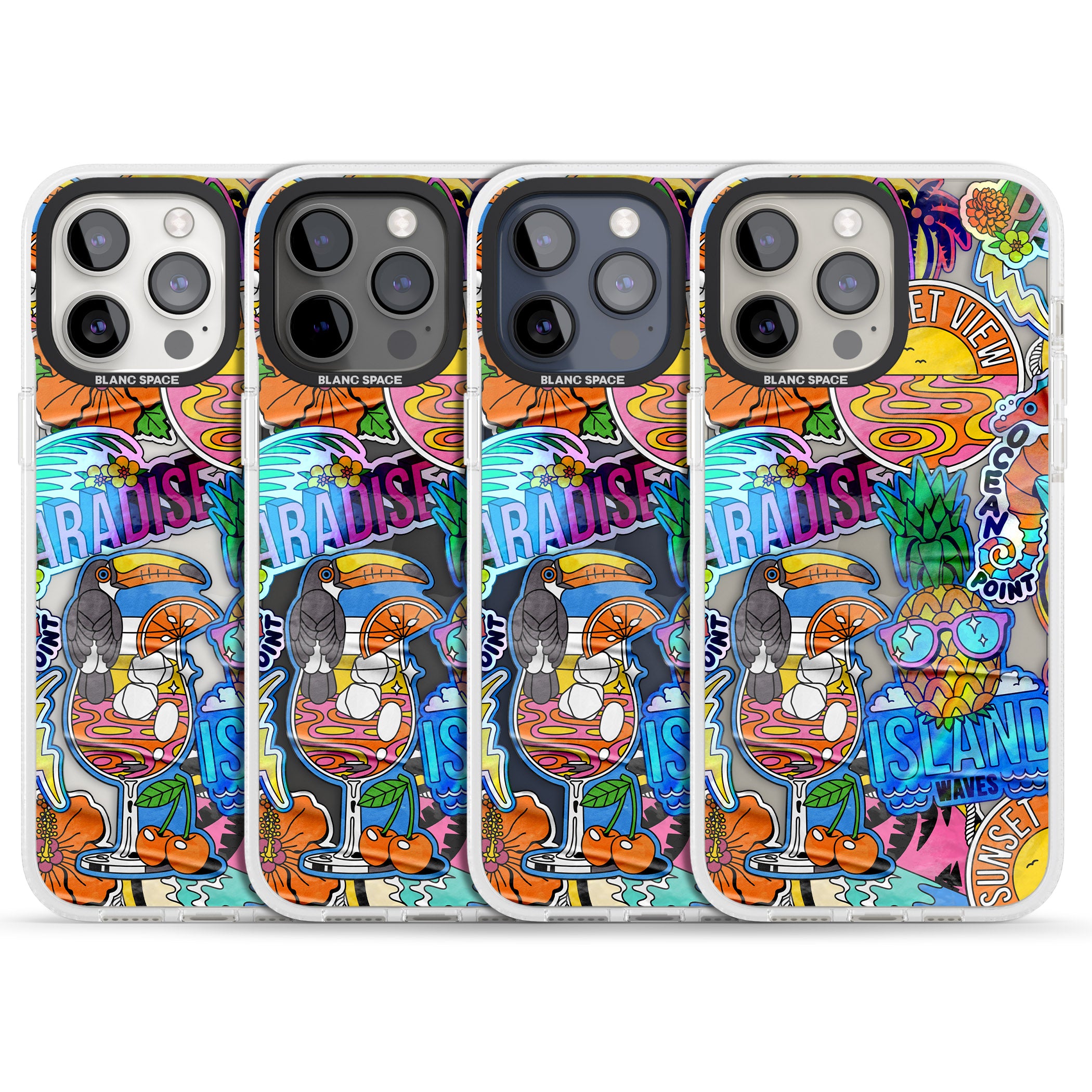 Tropical Vibes Collage iPhone 15 Pro Max / 15 Pro / 14 Pro Max / 14 Pro / 13 Pro Clear Case Impact Air - Blanc Space