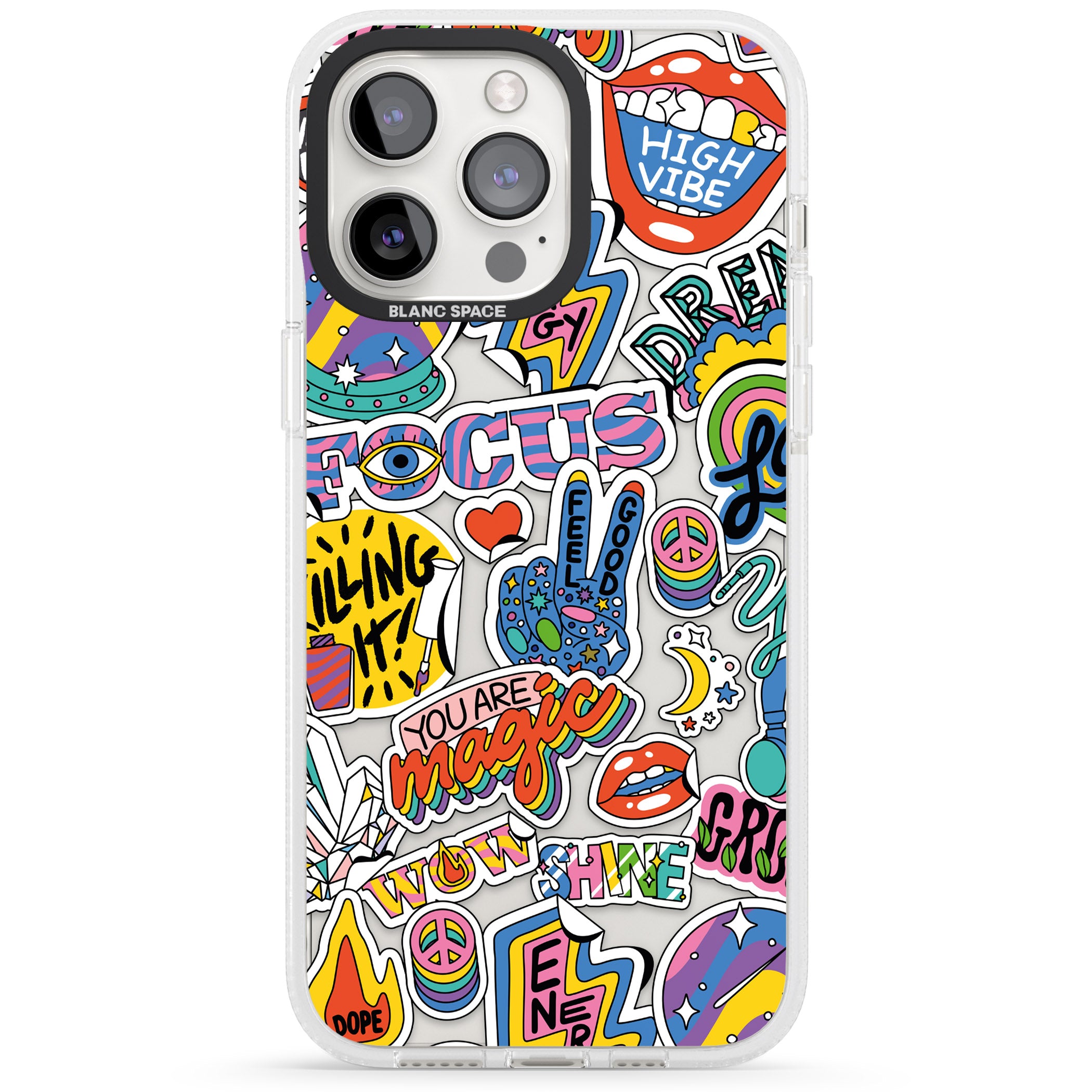 Magic Sticker Collage iPhone 15 Pro Max / 15 Pro / 14 Pro Max / 14 Pro / 13 Pro Clear Case Impact Air - Blanc Space