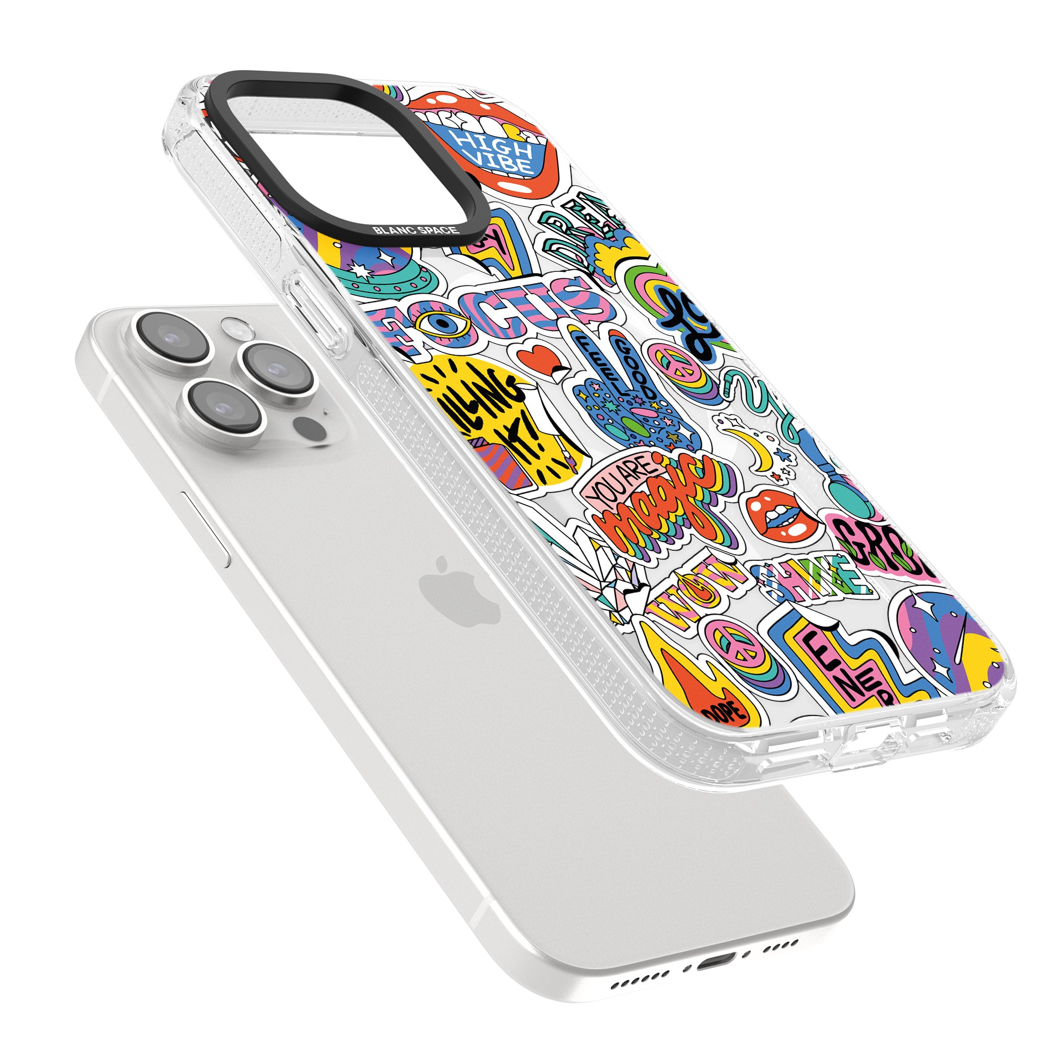Magic Sticker Collage iPhone 15 Pro Max / 15 Pro / 14 Pro Max / 14 Pro / 13 Pro Clear Case Impact Air - Blanc Space