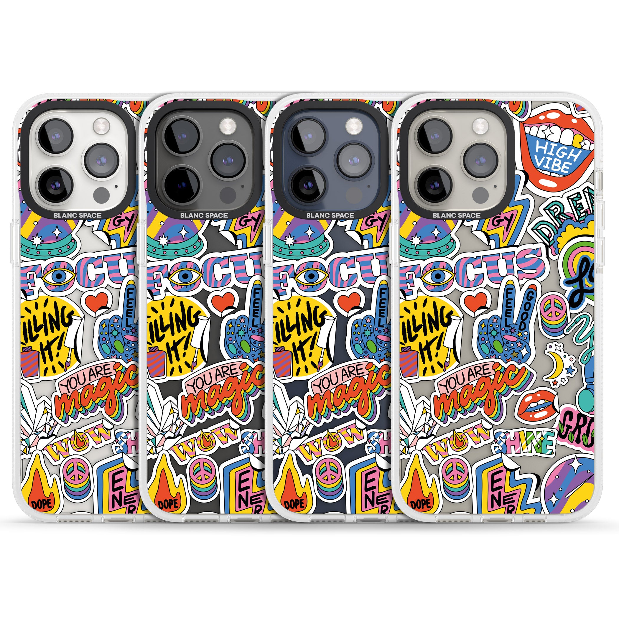 Magic Sticker Collage iPhone 15 Pro Max / 15 Pro / 14 Pro Max / 14 Pro / 13 Pro Clear Case Impact Air - Blanc Space