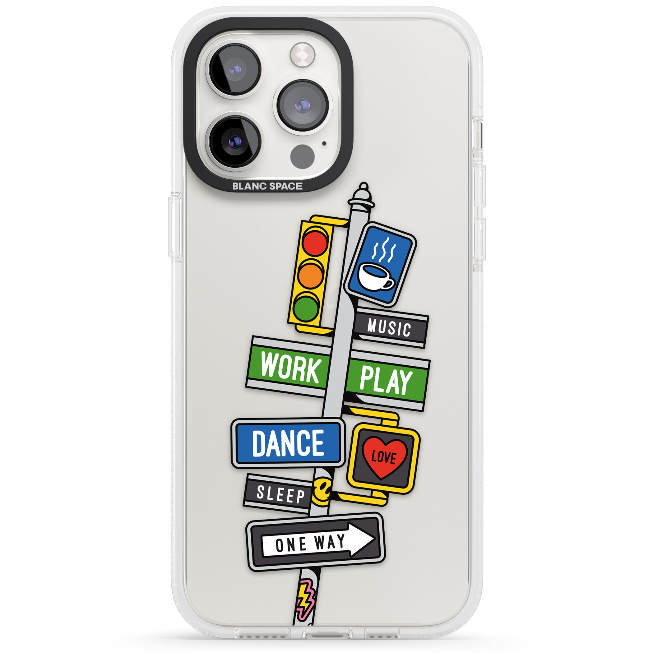Mood Street Signs iPhone 15 Pro Max / 15 Pro / 14 Pro Max / 14 Pro / 13 Pro Clear Case Impact Air - Blanc Space
