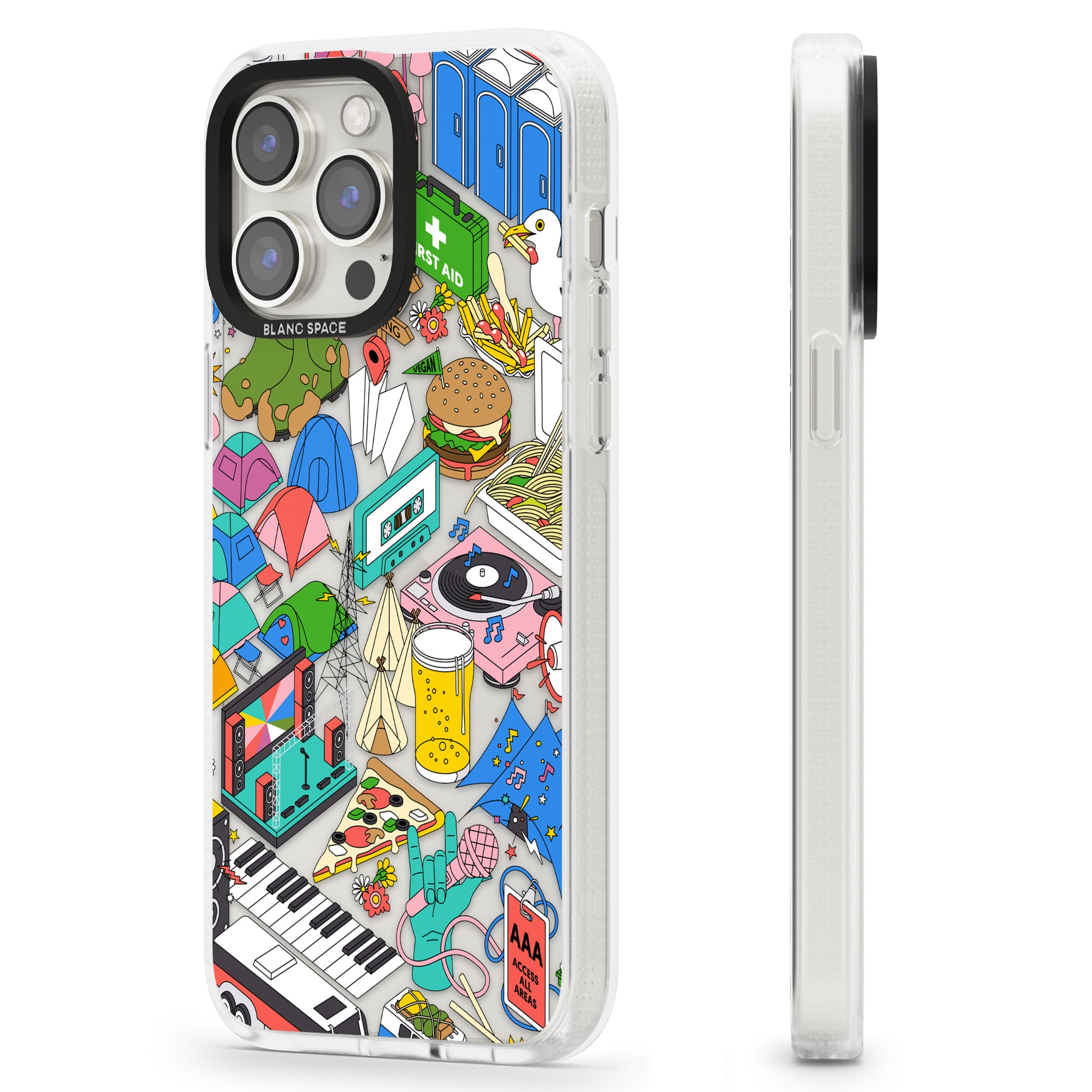 Festival Frenzy iPhone 15 Pro Max / 15 Pro / 14 Pro Max / 14 Pro / 13 Pro Clear Case Impact Air - Blanc Space