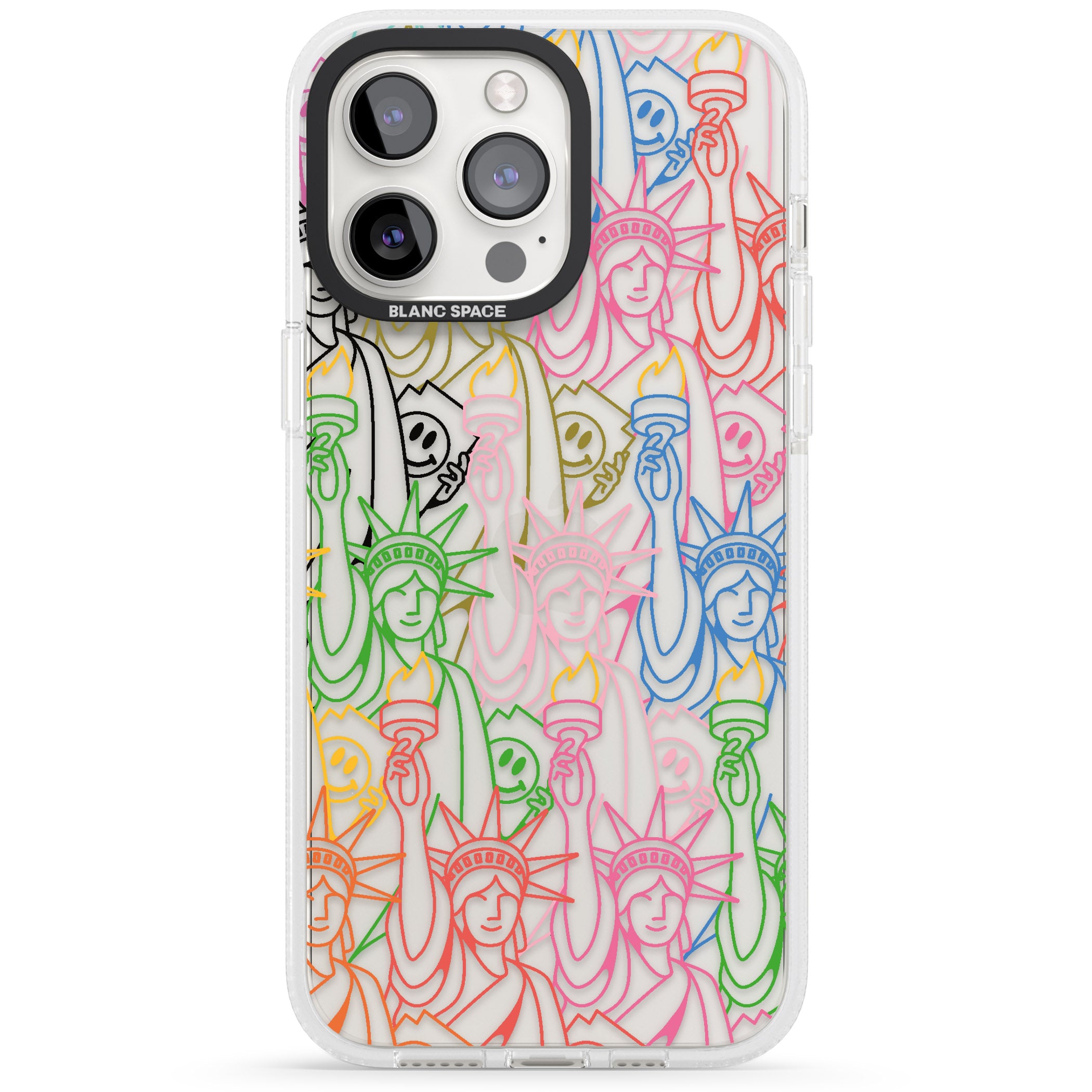 Multicolour Liberty Line Pattern iPhone 15 Pro Max / 15 Pro / 14 Pro Max / 14 Pro / 13 Pro Clear Case Impact Air - Blanc Space