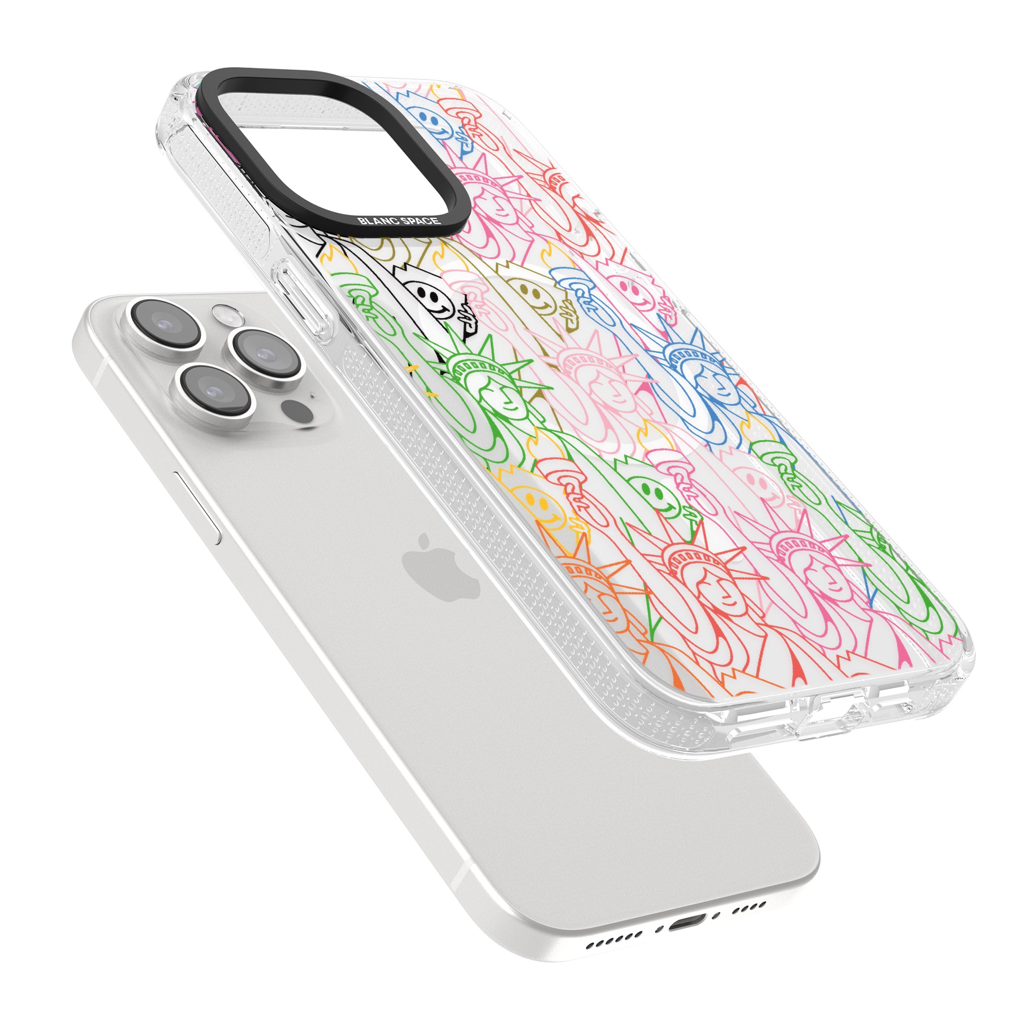 Multicolour Liberty Line Pattern iPhone 15 Pro Max / 15 Pro / 14 Pro Max / 14 Pro / 13 Pro Clear Case Impact Air - Blanc Space