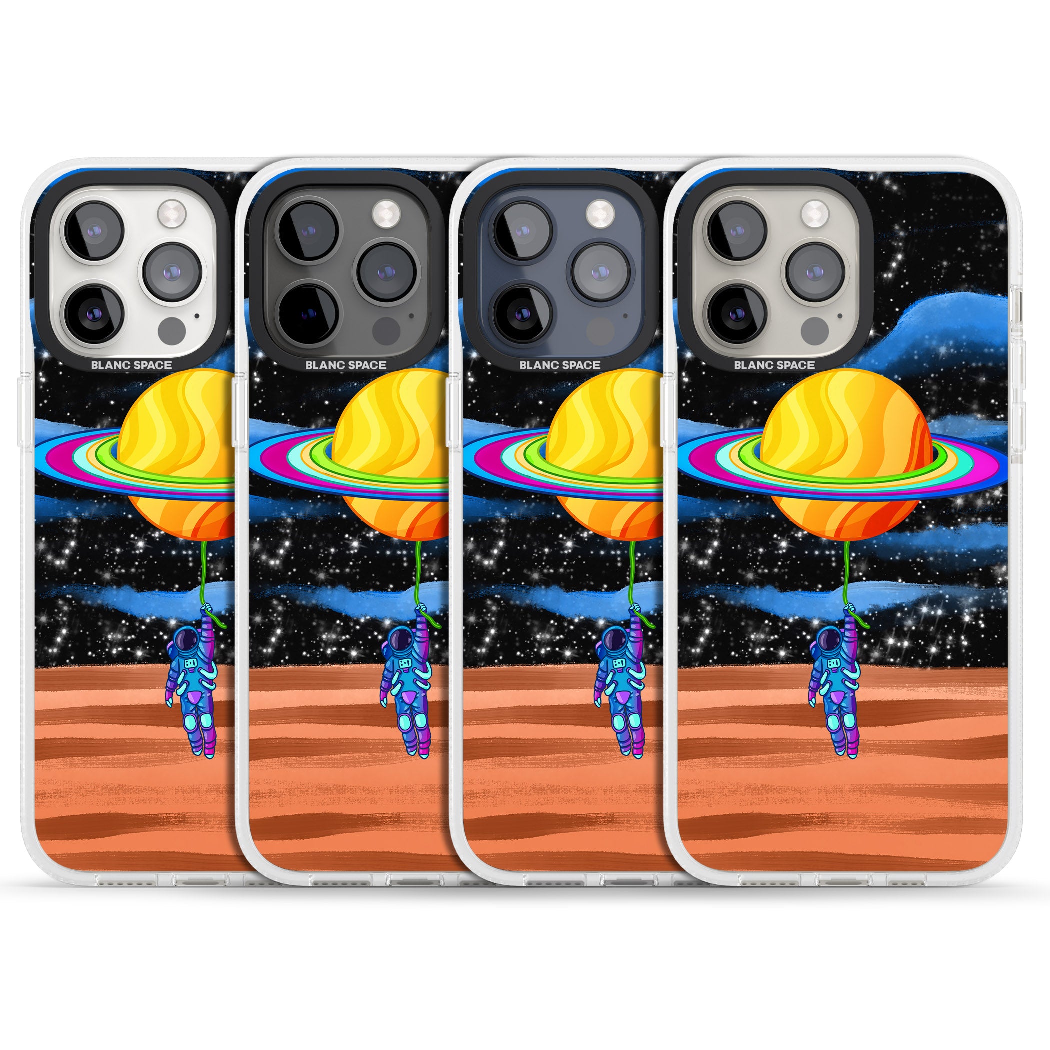 World On Helium iPhone 15 Pro Max / 15 Pro / 14 Pro Max / 14 Pro / 13 Pro Clear Case Impact Air - Blanc Space