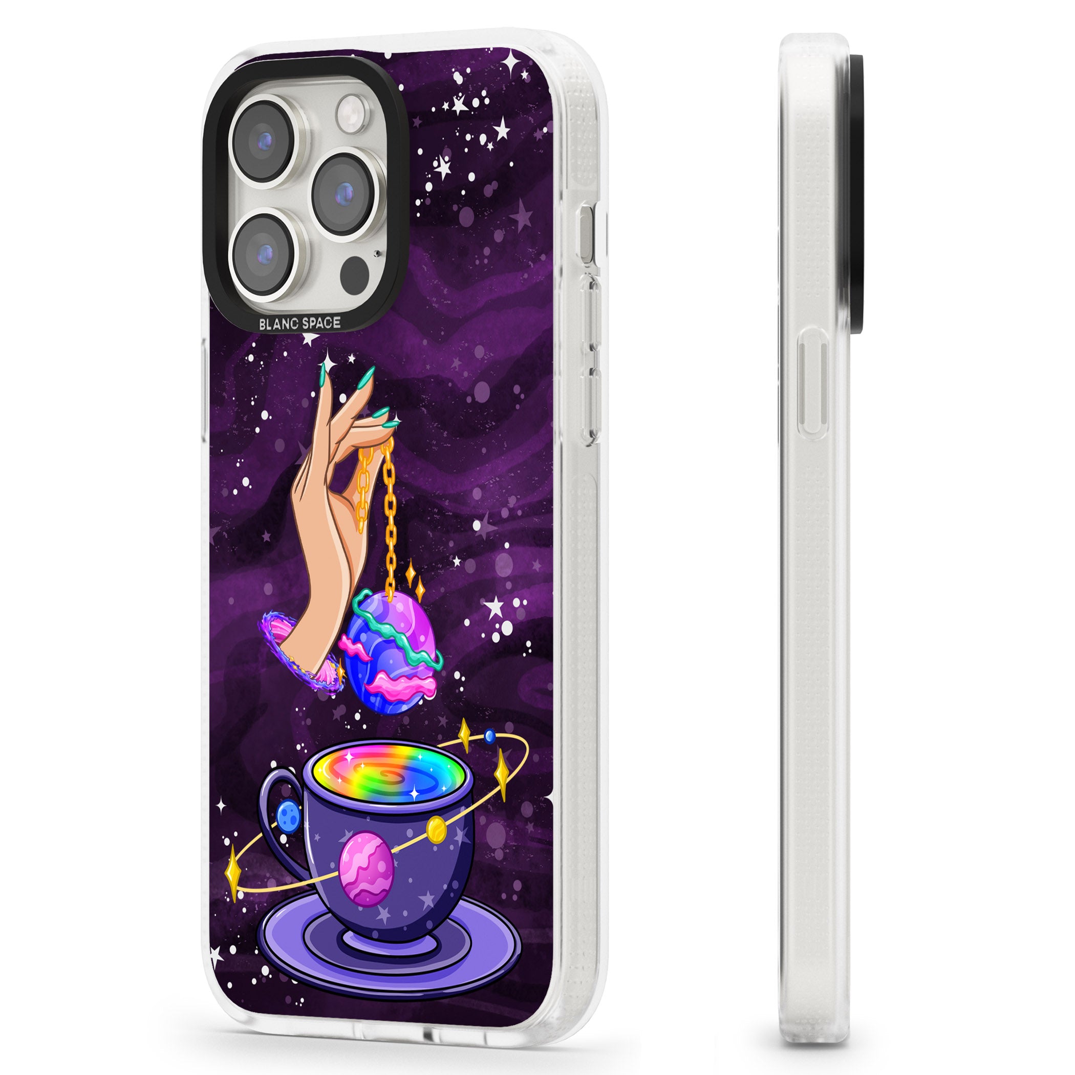 Space Tea iPhone 15 Pro Max / 15 Pro / 14 Pro Max / 14 Pro / 13 Pro Clear Case Impact Air - Blanc Space