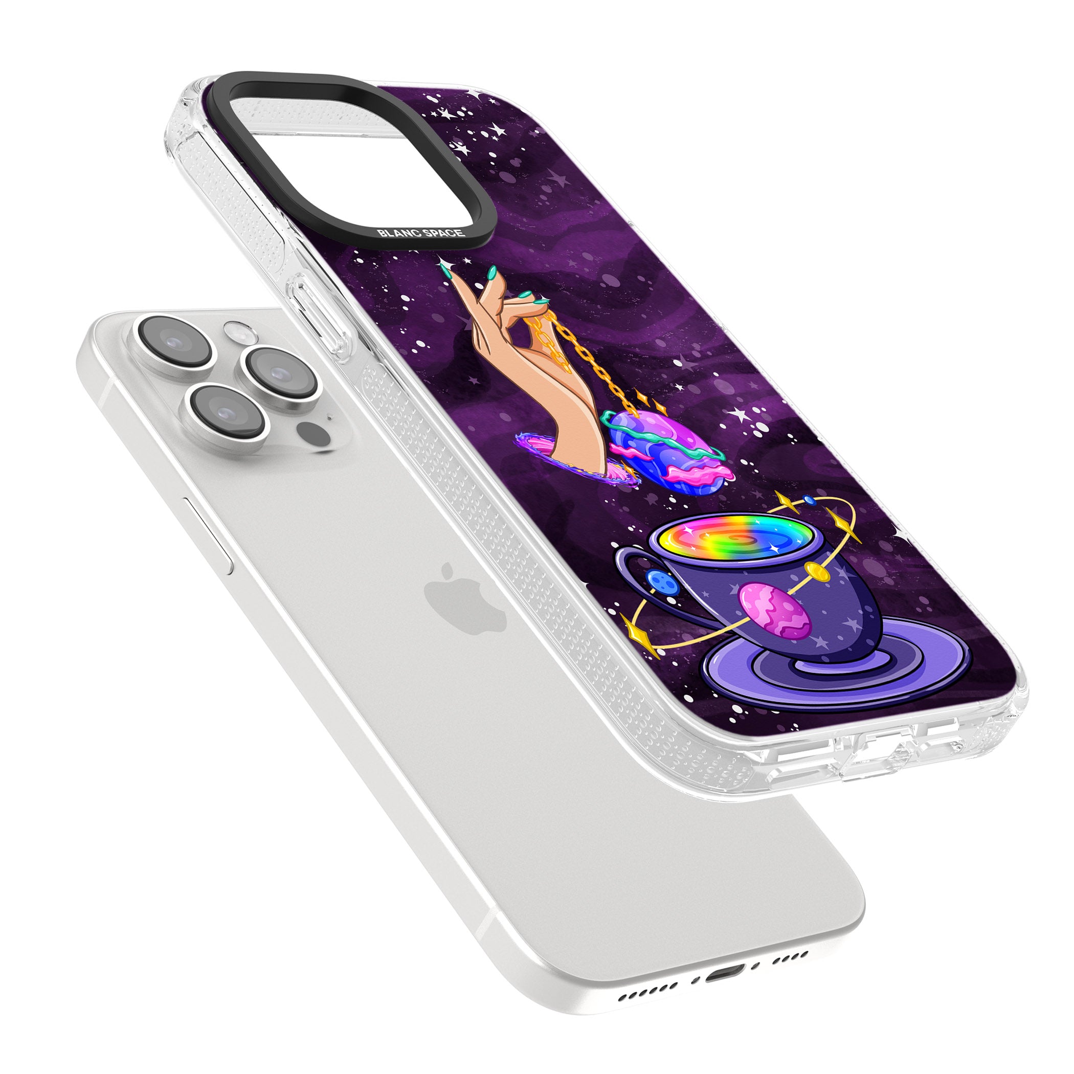 Space Tea iPhone 15 Pro Max / 15 Pro / 14 Pro Max / 14 Pro / 13 Pro Clear Case Impact Air - Blanc Space