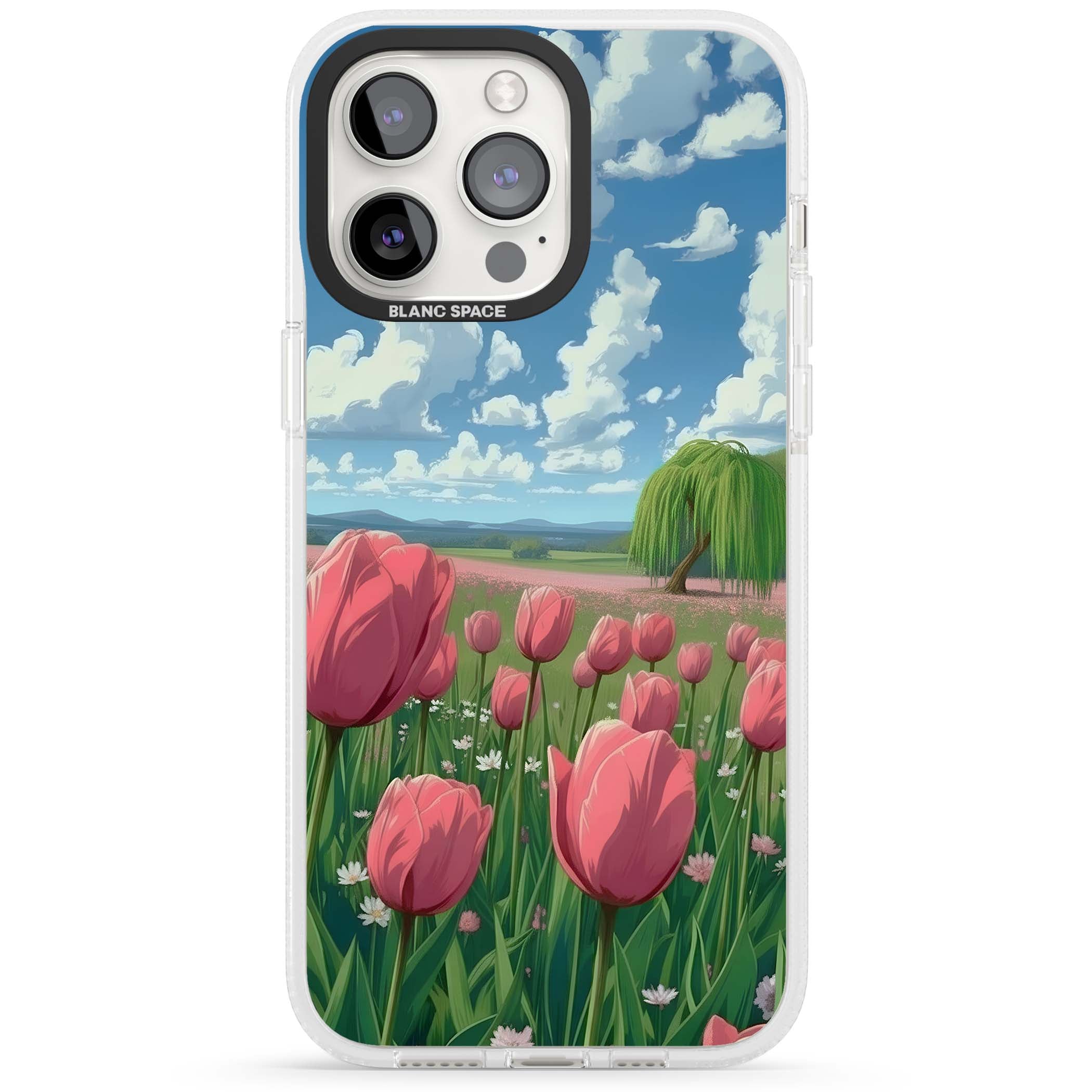 Willow By The Pink Tulips floral iPhone case | Clear Case Impact Air case for iPhone 15 Pro, iPhone 15 Pro Max