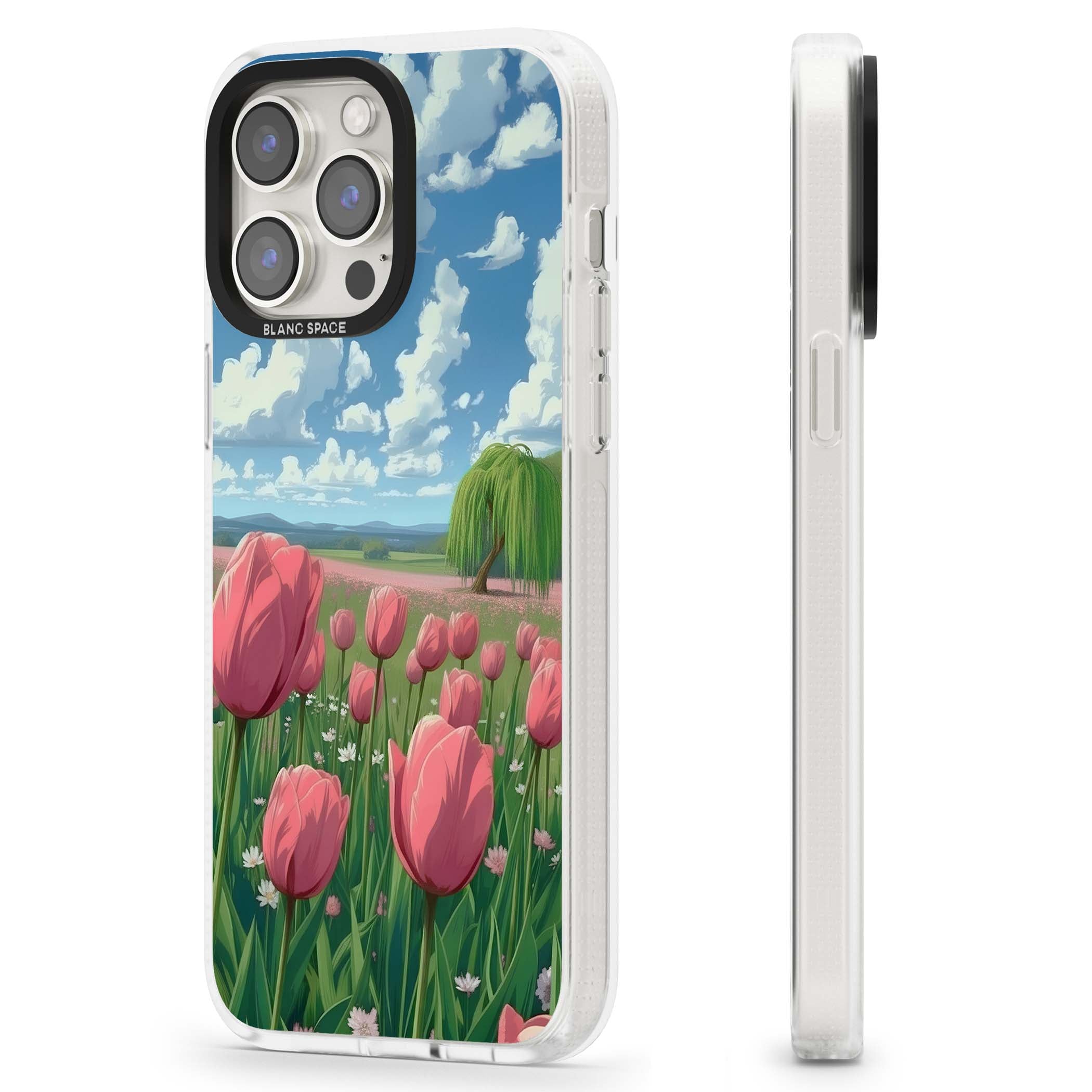 Willow By The Pink Tulips floral iPhone case | Clear Case Impact Air case for iPhone 15 Pro, iPhone 15 Pro Max