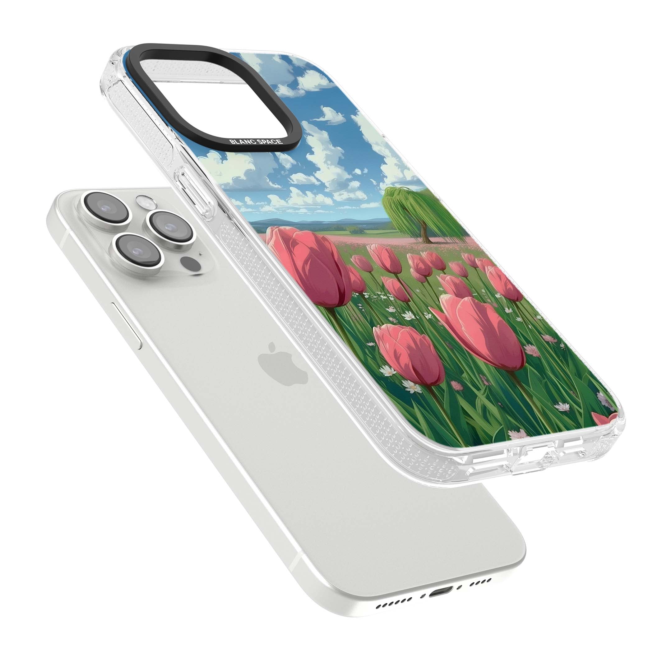 Willow By The Pink Tulips floral iPhone case | Clear Case Impact Air case for iPhone 15 Pro, iPhone 15 Pro Max