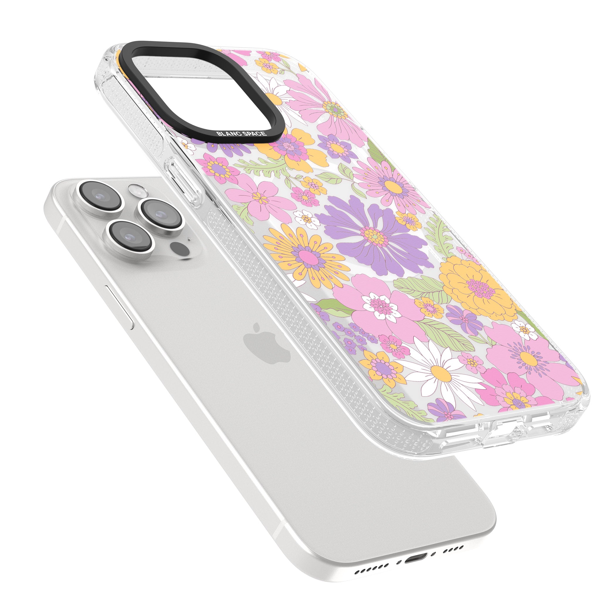 Soft Flower Mix iPhone 15 Pro Max / 15 Pro / 14 Pro Max / 14 Pro / 13 Pro Clear Case Impact Air - Blanc Space