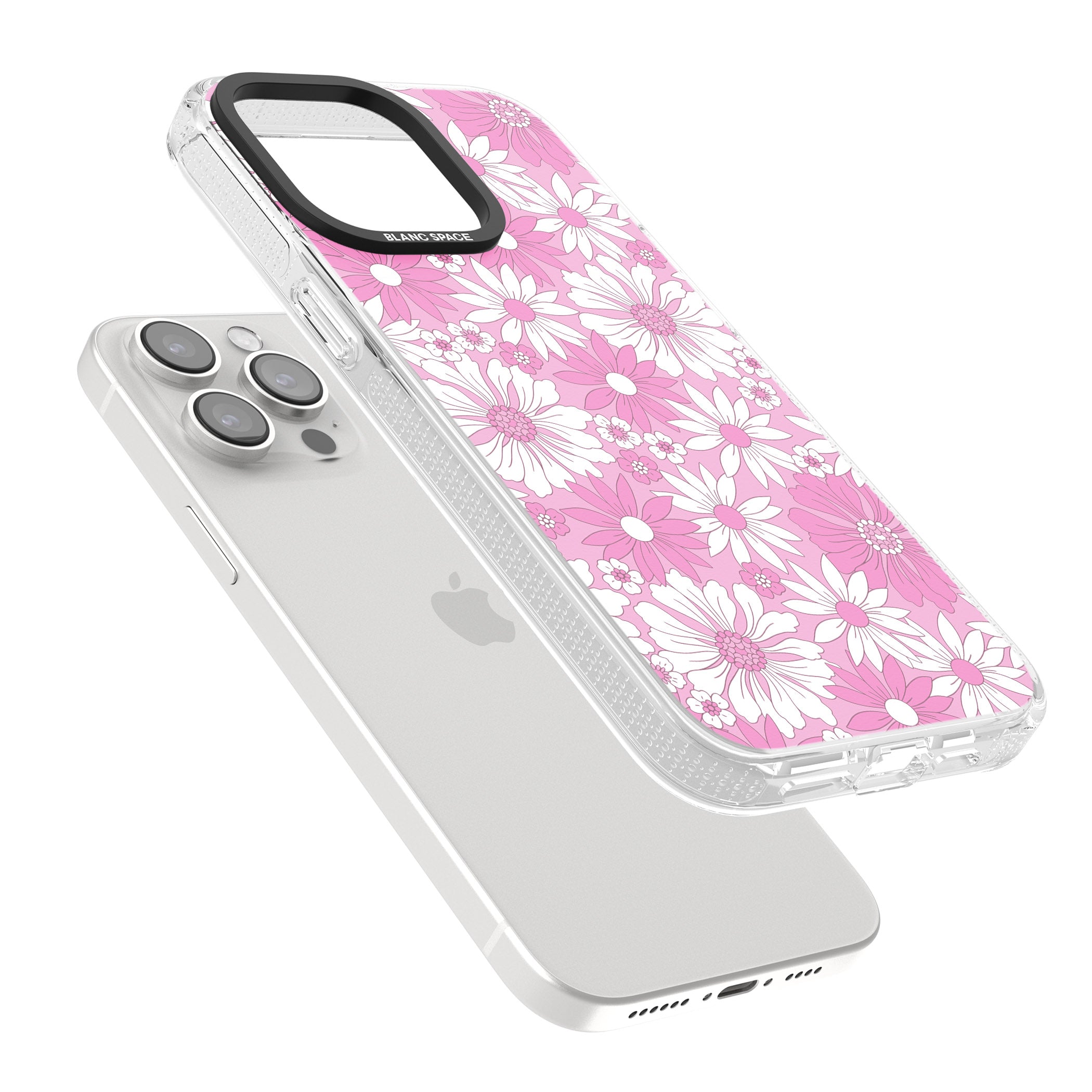 Pink & White Flowers iPhone 15 Pro Max / 15 Pro / 14 Pro Max / 14 Pro / 13 Pro Clear Case Impact Air - Blanc Space
