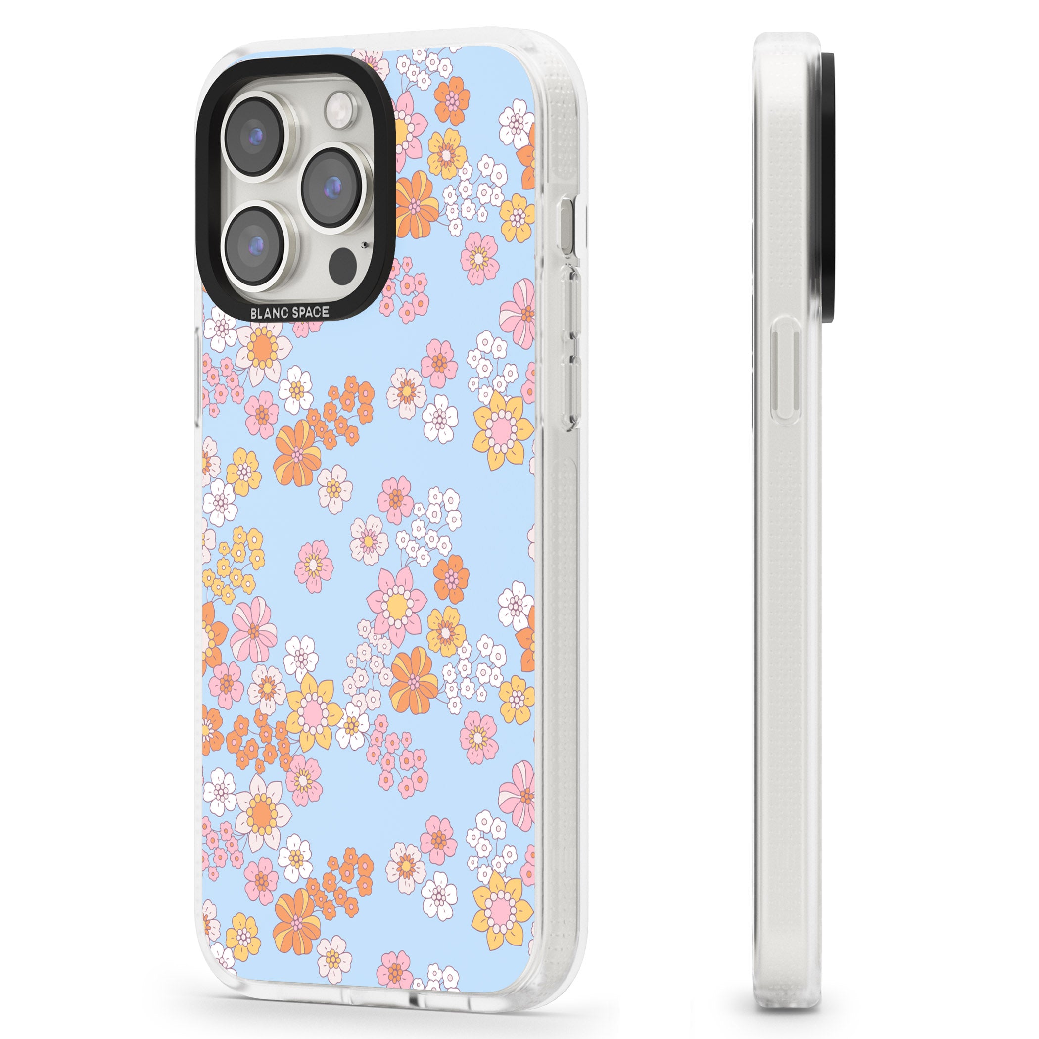 Lake Blue Flower Mix iPhone 15 Pro Max / 15 Pro / 14 Pro Max / 14 Pro / 13 Pro Clear Case Impact Air - Blanc Space