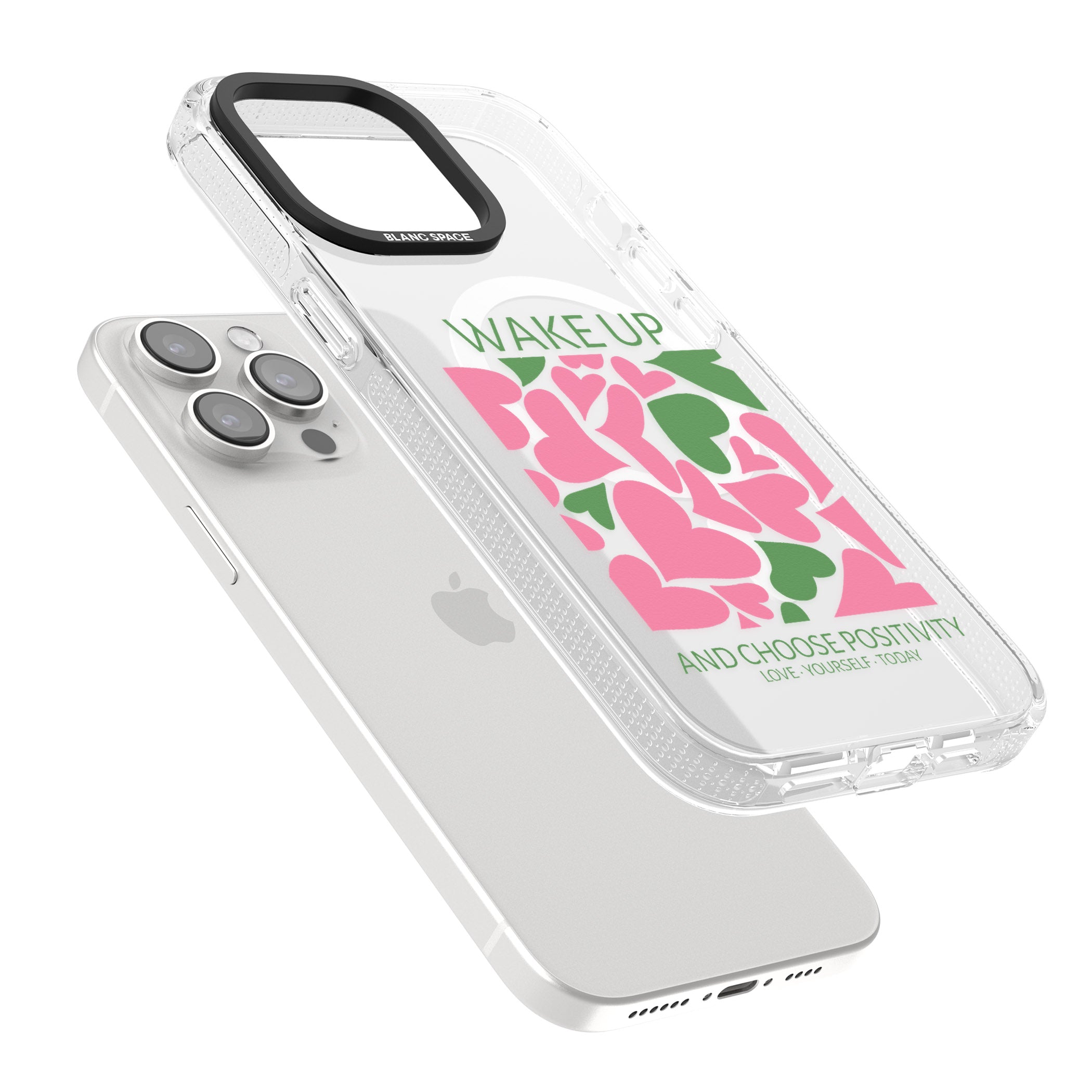 Wake Up And Choose Positivity iPhone 15 Pro Max / 15 Pro / 14 Pro Max / 14 Pro / 13 Pro Clear Case Impact Air - Blanc Space