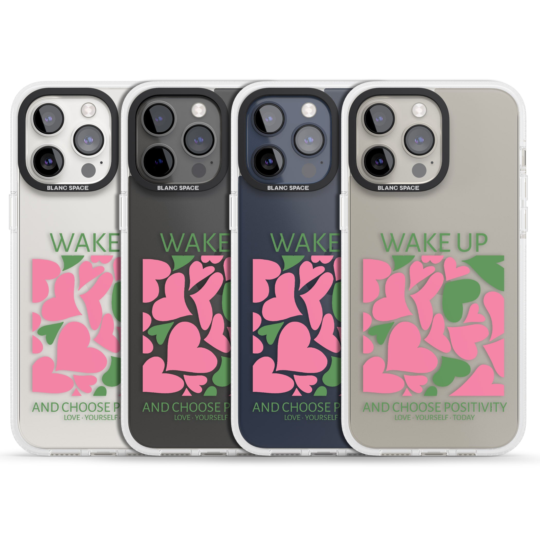 Wake Up And Choose Positivity iPhone 15 Pro Max / 15 Pro / 14 Pro Max / 14 Pro / 13 Pro Clear Case Impact Air - Blanc Space