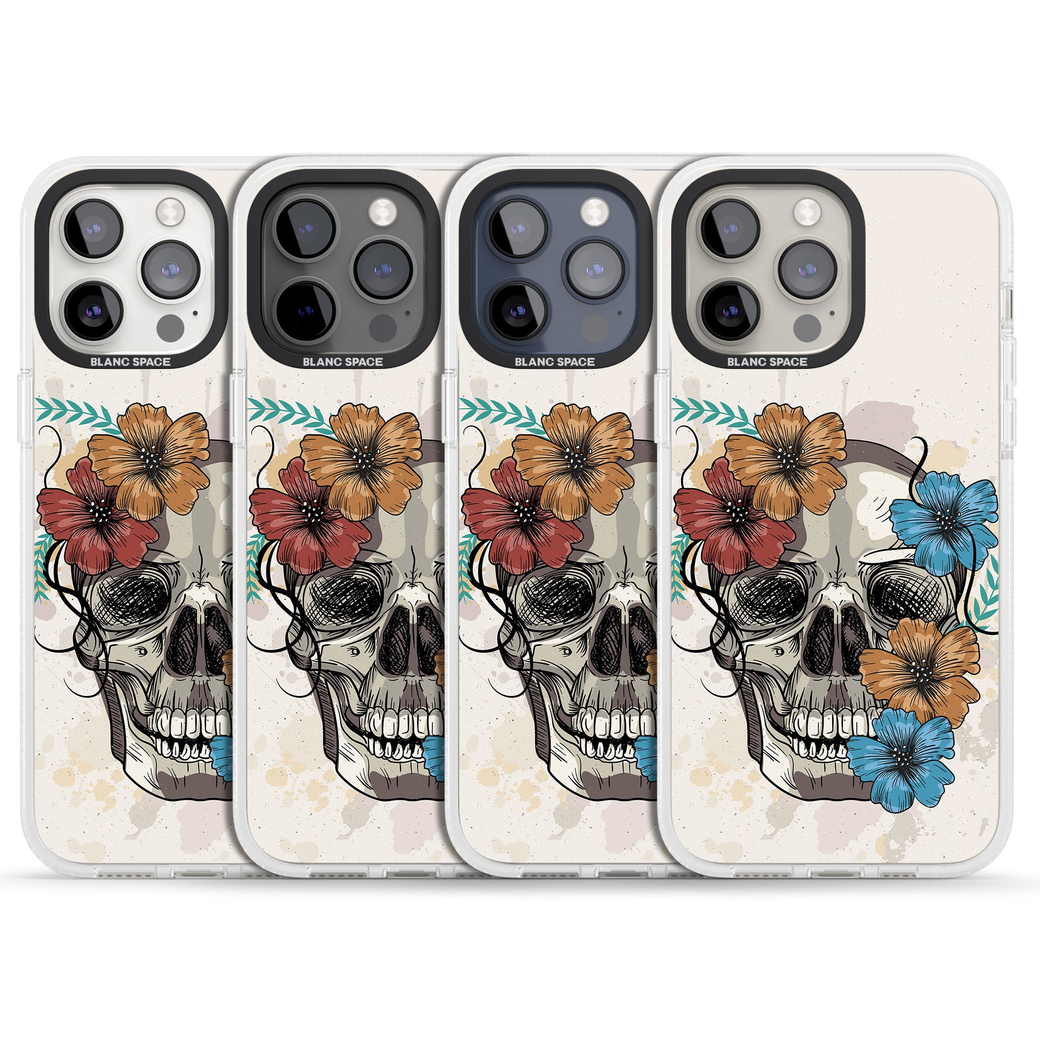 Sugar Skull Floral iPhone 15 Pro Max / 15 Pro / 14 Pro Max / 14 Pro / 13 Pro Clear Case Impact Air - Blanc Space