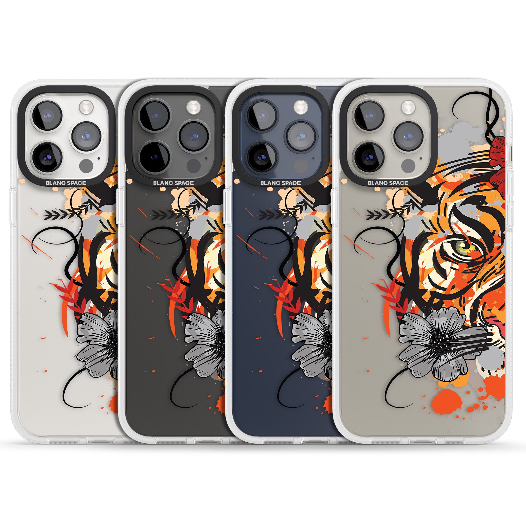 Sugar Skull Tiger iPhone 15 Pro Max / 15 Pro / 14 Pro Max / 14 Pro / 13 Pro Clear Case Impact Air - Blanc Space