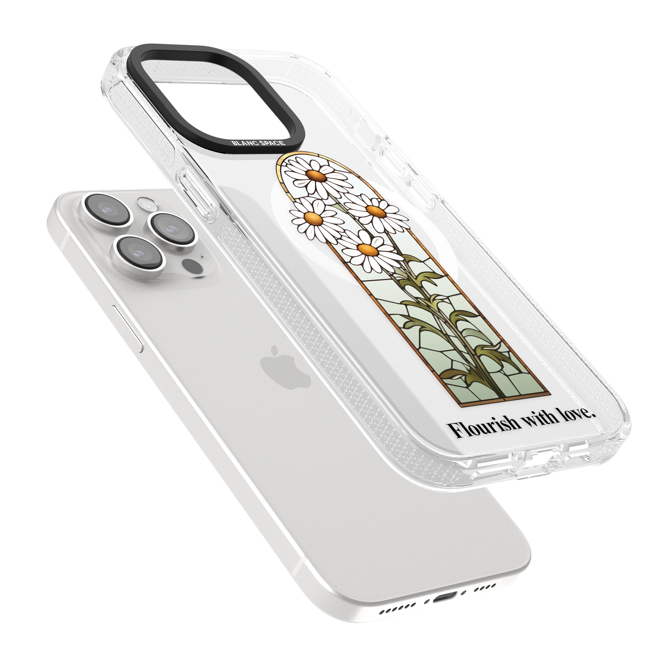 Flourish with love iPhone 15 Pro Max / 15 Pro / 14 Pro Max / 14 Pro / 13 Pro Clear Case Impact Air - Blanc Space