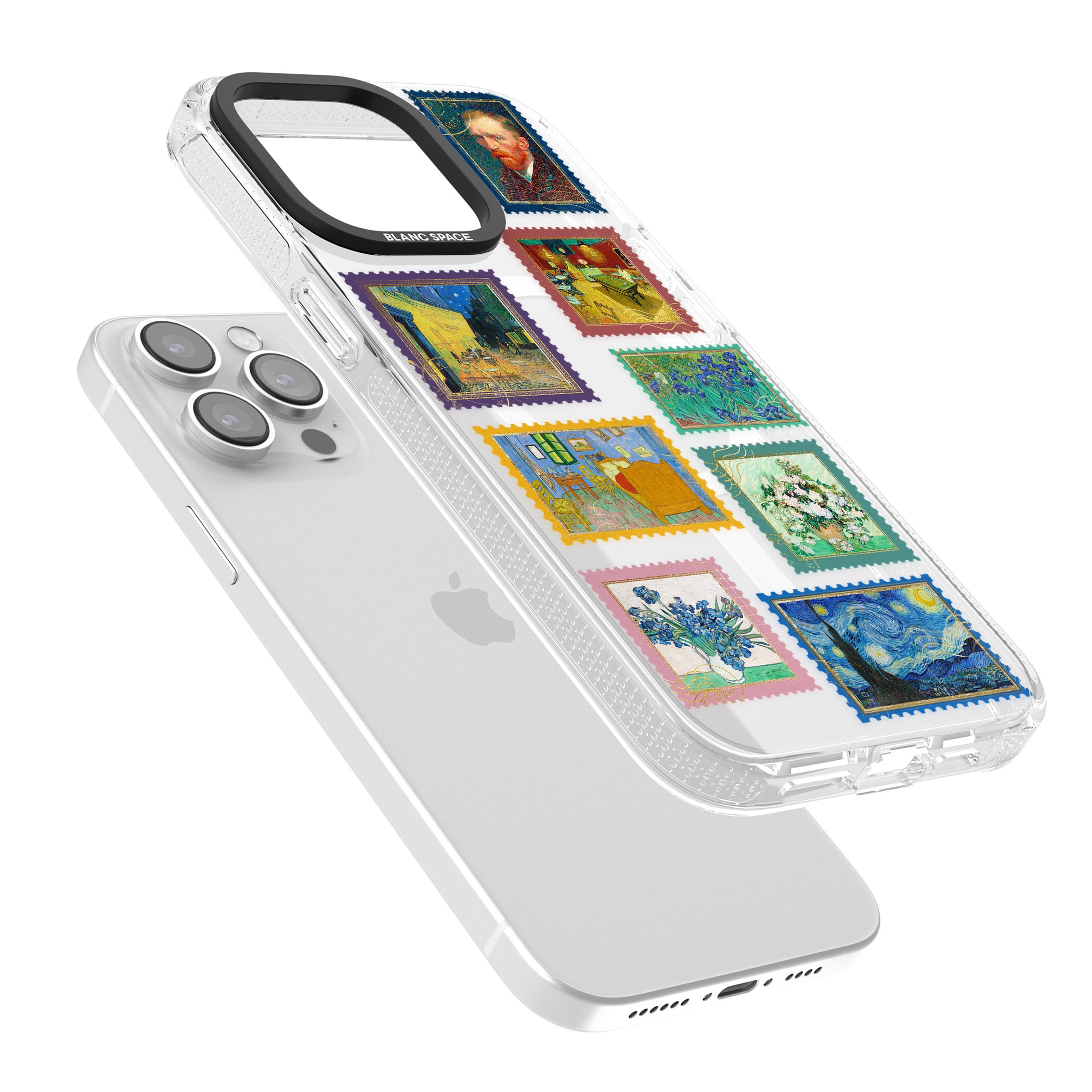 Colourful Vintage Art Stamps iPhone 15 Pro Max / 15 Pro / 14 Pro Max / 14 Pro / 13 Pro Clear Case Impact Air - Blanc Space
