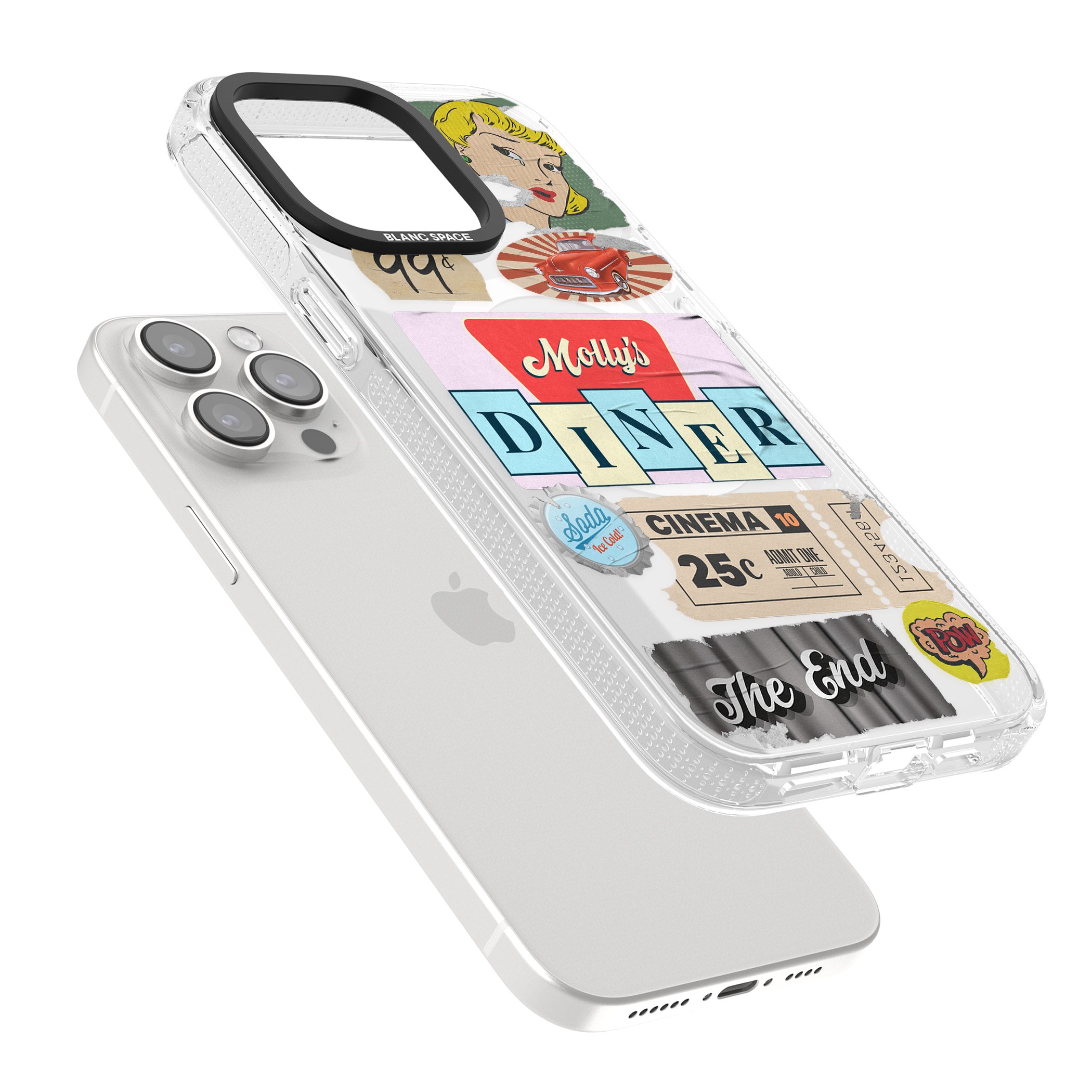 Nifty Fifties Swing iPhone 15 Pro Max / 15 Pro / 14 Pro Max / 14 Pro / 13 Pro Clear Case Impact Air - Blanc Space