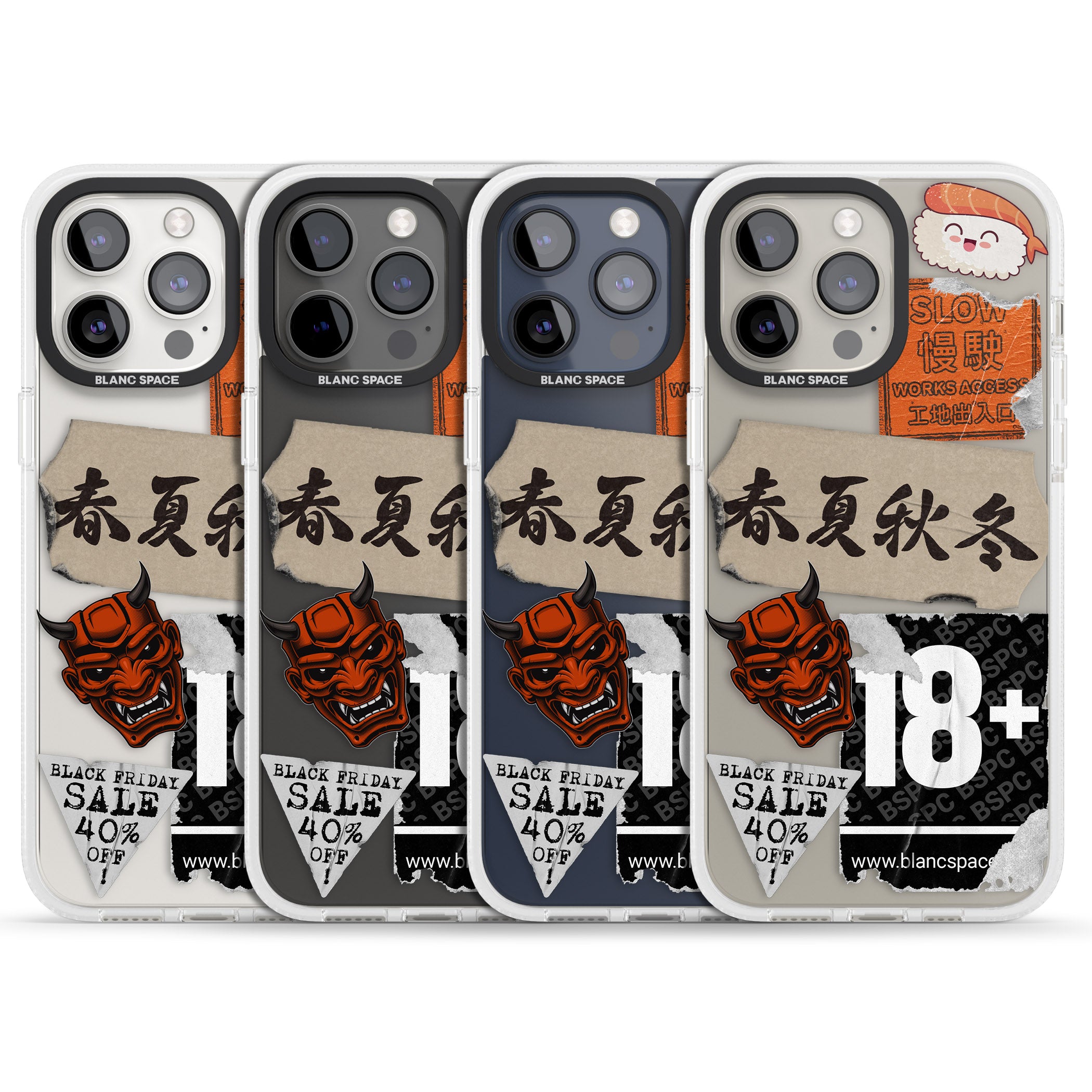 Asian Sticker Mix iPhone 15 Pro Max / 15 Pro / 14 Pro Max / 14 Pro / 13 Pro Clear Case Impact Air - Blanc Space