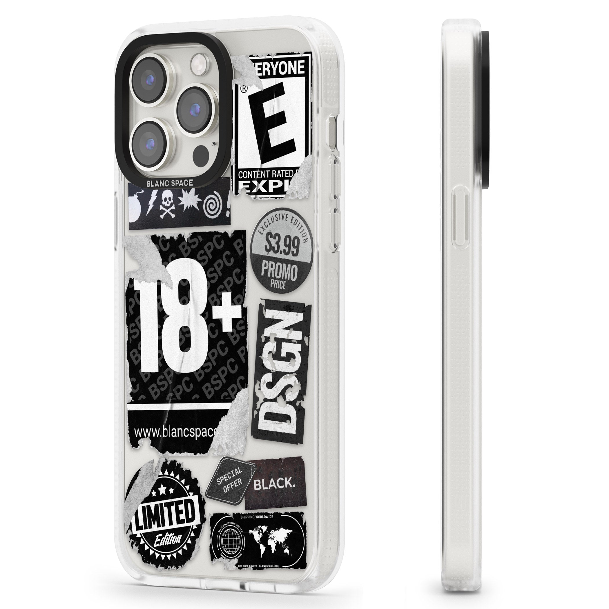 Black Sticker Mix iPhone 15 Pro Max / 15 Pro / 14 Pro Max / 14 Pro / 13 Pro Clear Case Impact Air - Blanc Space