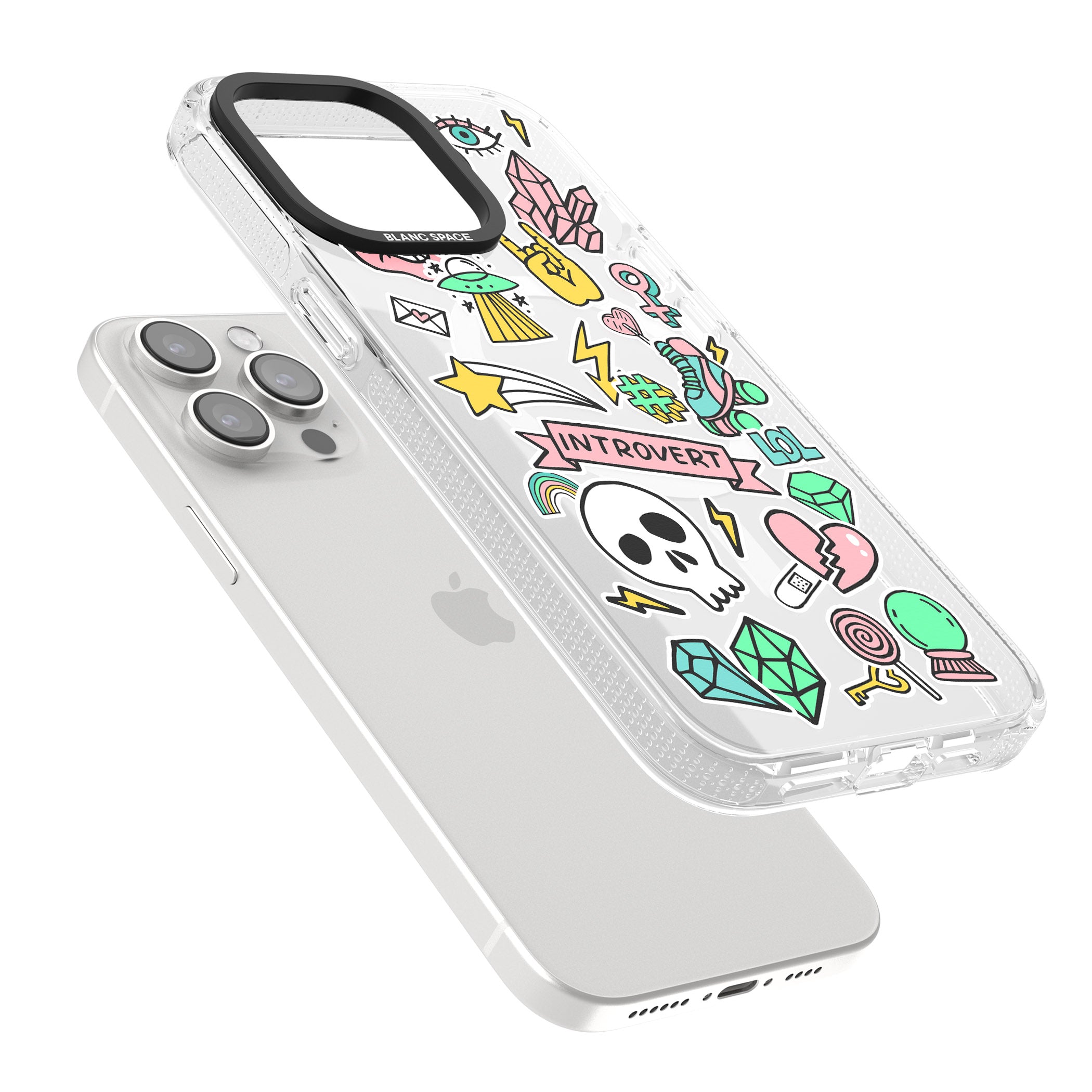 Introvert Sticker iPhone 15 Pro Max / 15 Pro / 14 Pro Max / 14 Pro / 13 Pro Clear Case Impact Air - Blanc Space