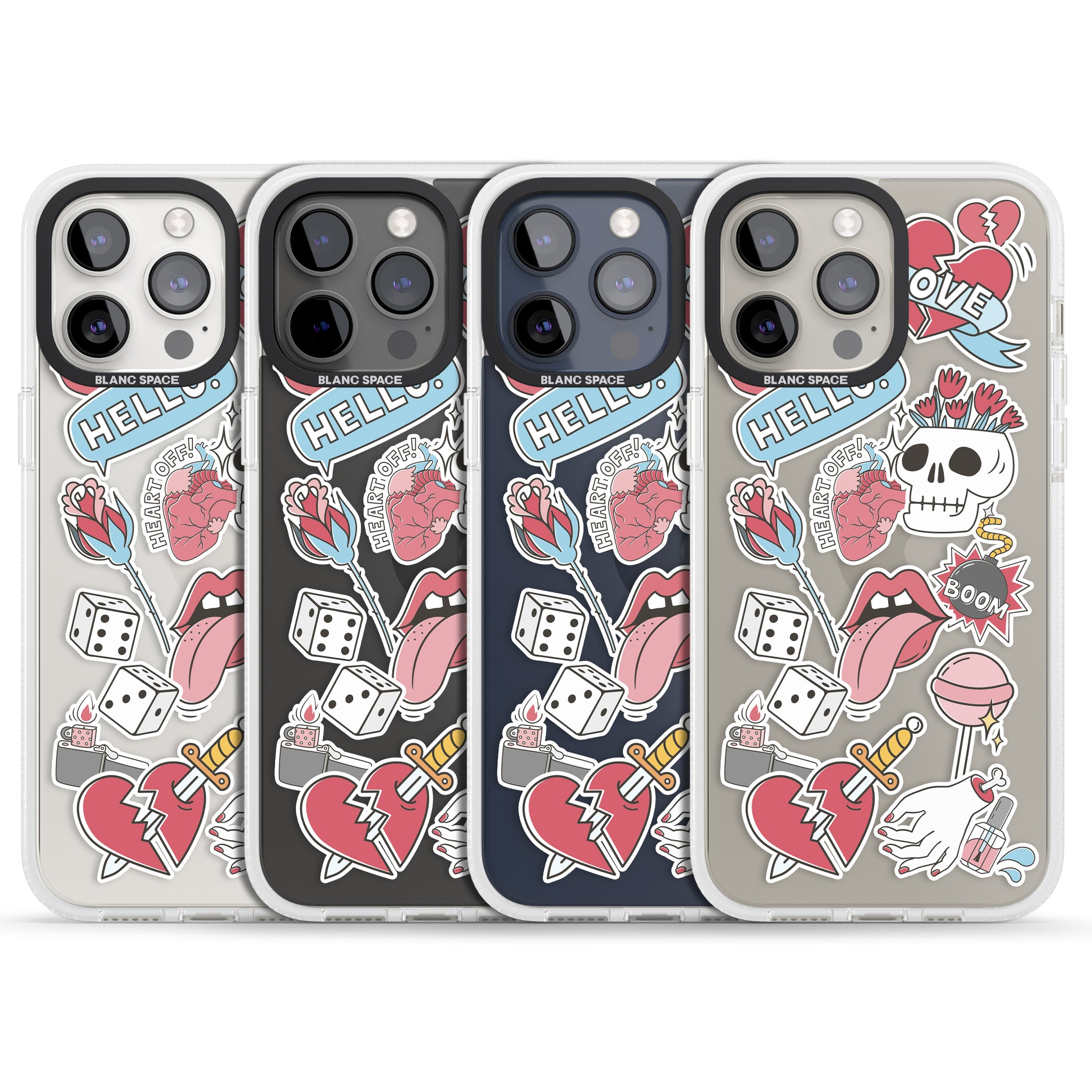 Skull & Flowers Sticker iPhone 15 Pro Max / 15 Pro / 14 Pro Max / 14 Pro / 13 Pro Clear Case Impact Air - Blanc Space