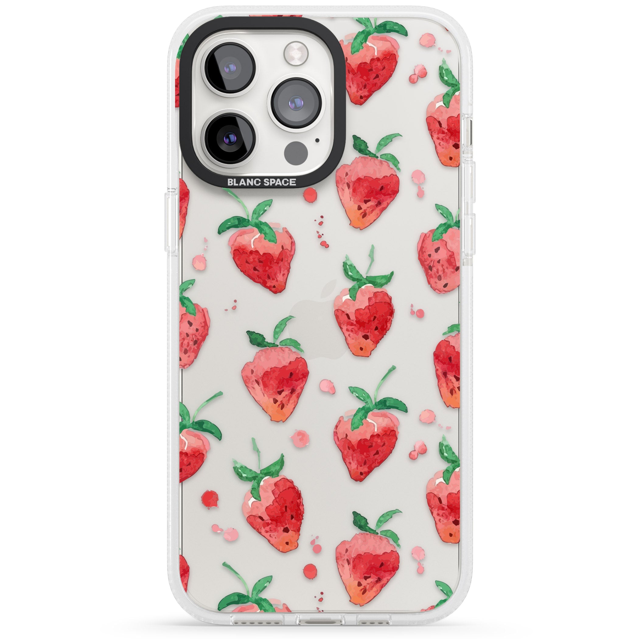 Strawberry Watercolour iPhone 15 Pro Max / 15 Pro / 14 Pro Max / 14 Pro / 13 Pro Clear Case Impact Air - Blanc Space