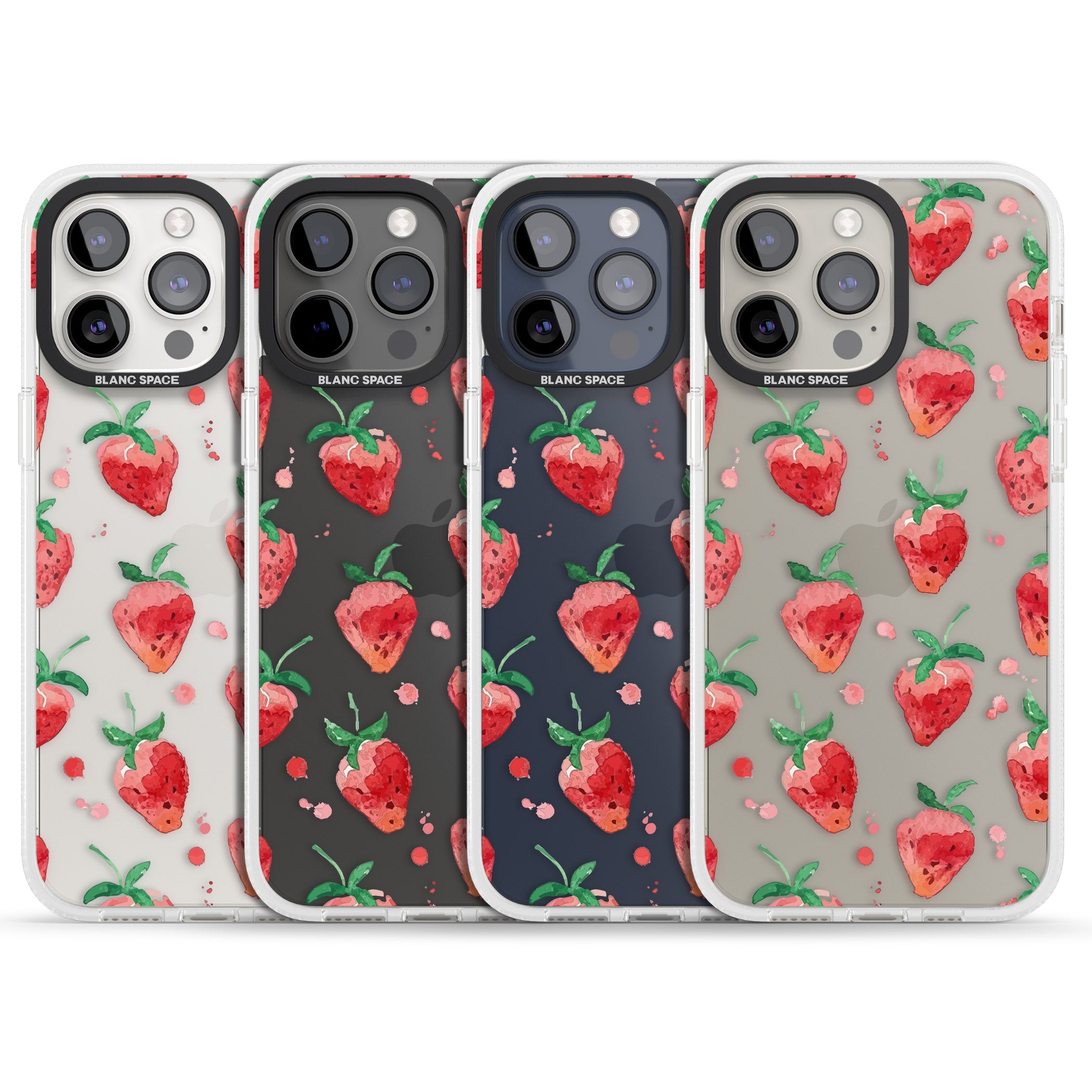 Strawberry Watercolour iPhone 15 Pro Max / 15 Pro / 14 Pro Max / 14 Pro / 13 Pro Clear Case Impact Air - Blanc Space