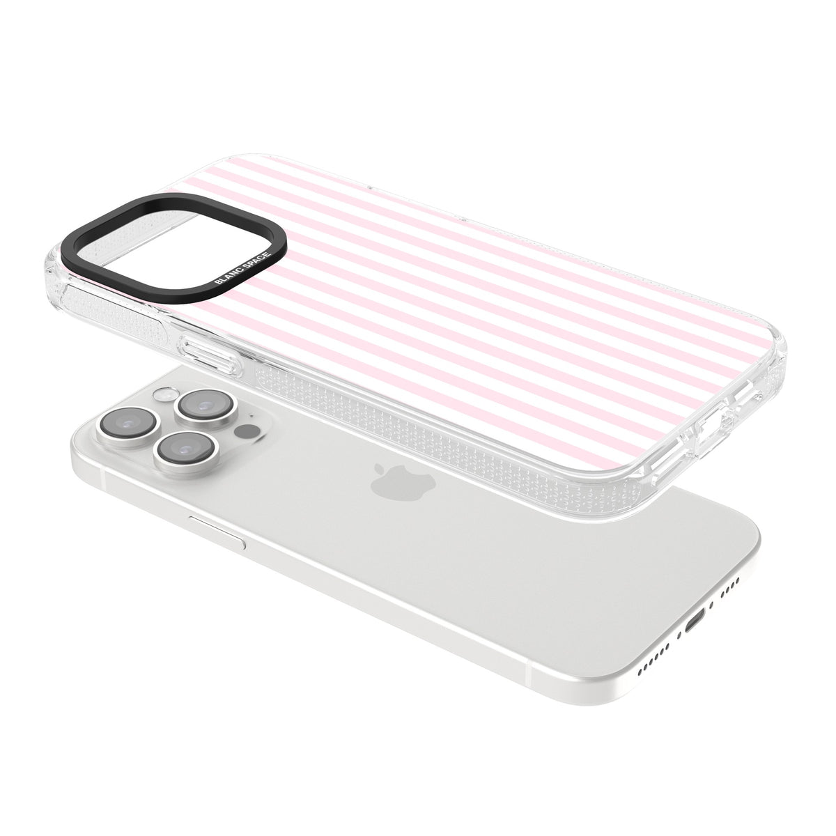 Pink Stripe preppy iPhone case featuring soft pastel pink and white vertical candy stripes iPhone 12 Pro Max / iPhone 13 Pro / iPhone 13 Pro Max / iPhone 14 Pro / iPhone 14 Pro Max / iPhone 15 Pro / iPhone 15 Pro Max Impact Air Phone Case angled