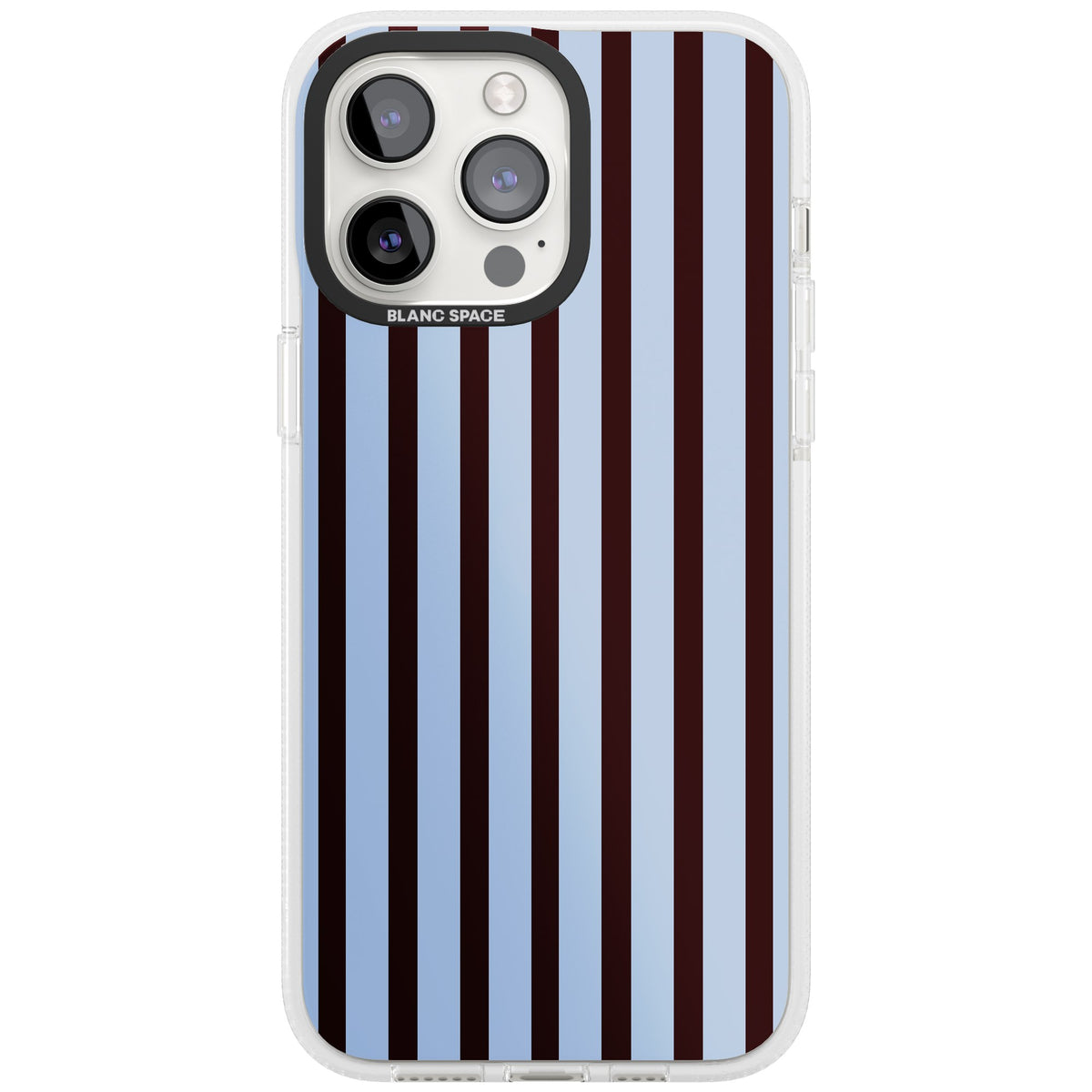 Blackcurrant Stripe preppy iPhone case featuring vertical burgundy and light blue stripes in a classic pinstripe layout iPhone 12 Pro Max / iPhone 13 Pro / iPhone 13 Pro Max / iPhone 14 Pro / iPhone 14 Pro Max / iPhone 15 Pro Max Impact Air Phone Case front