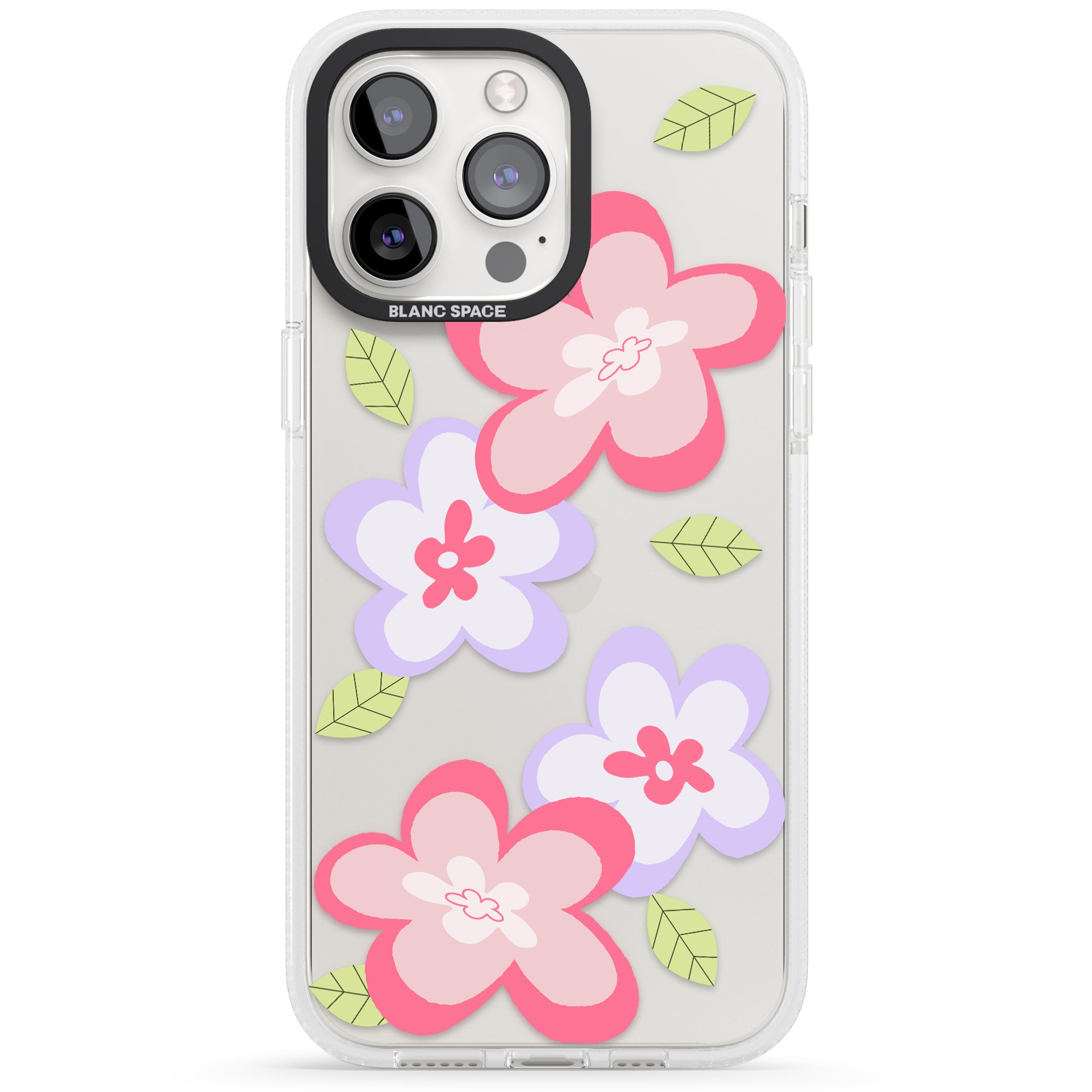Funky Flowers iPhone 15 Pro Max / 15 Pro / 14 Pro Max / 14 Pro / 13 Pro Clear Case Impact Air - Blanc Space