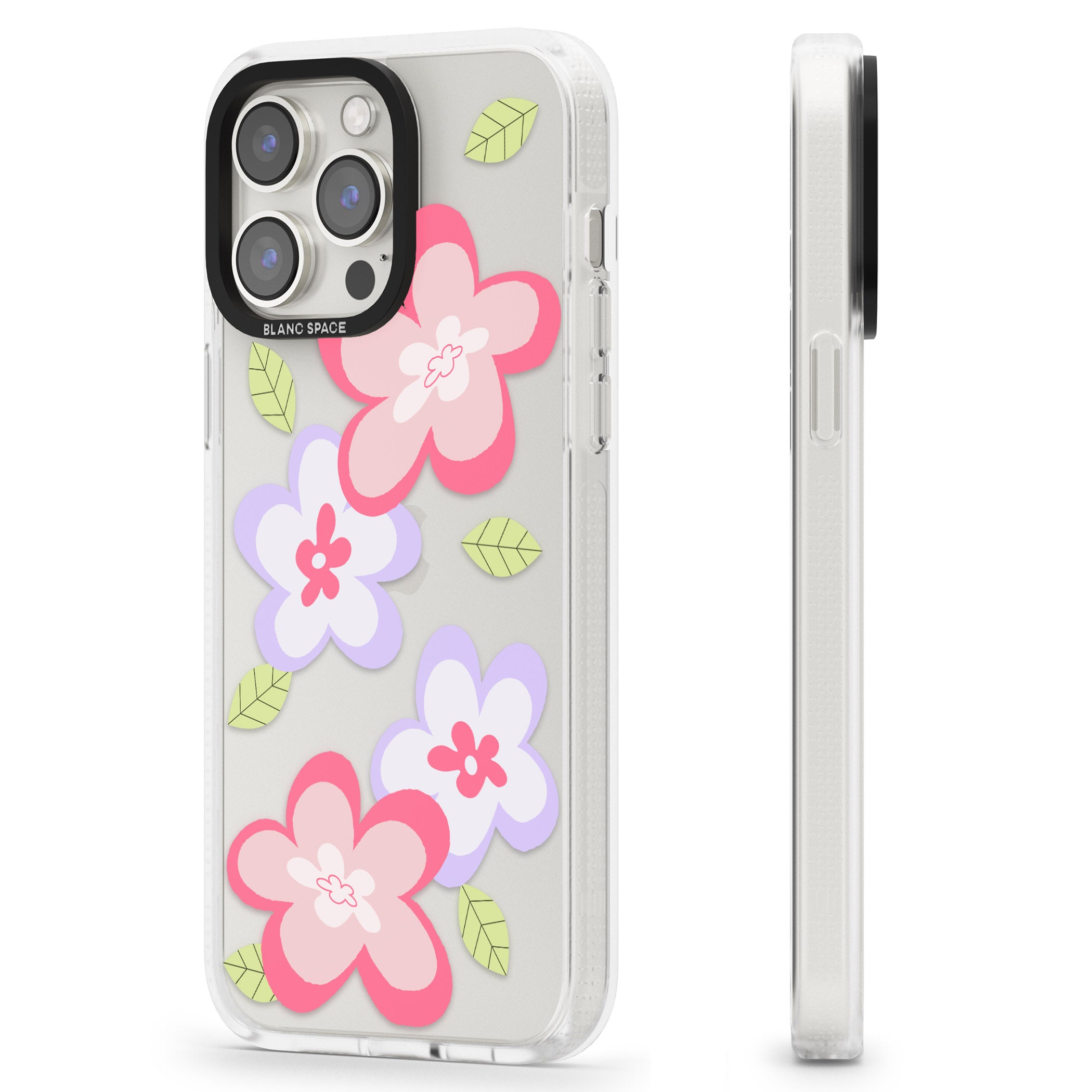 Funky Flowers iPhone 15 Pro Max / 15 Pro / 14 Pro Max / 14 Pro / 13 Pro Clear Case Impact Air - Blanc Space