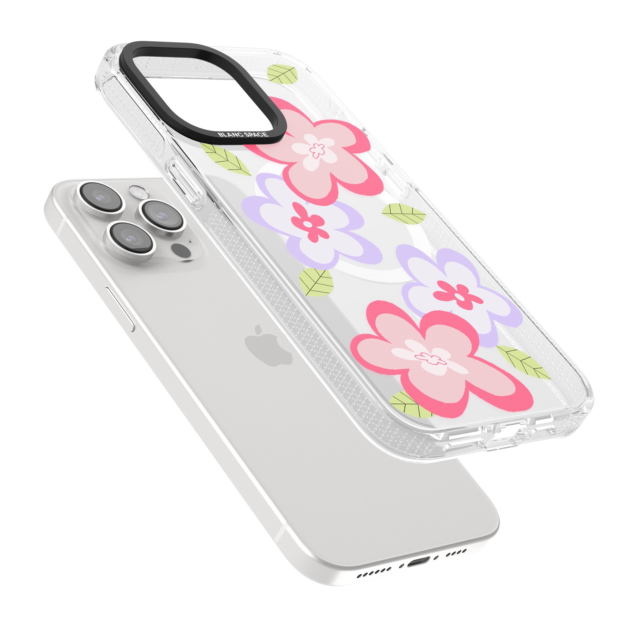 Funky Flowers iPhone 15 Pro Max / 15 Pro / 14 Pro Max / 14 Pro / 13 Pro Clear Case Impact Air - Blanc Space