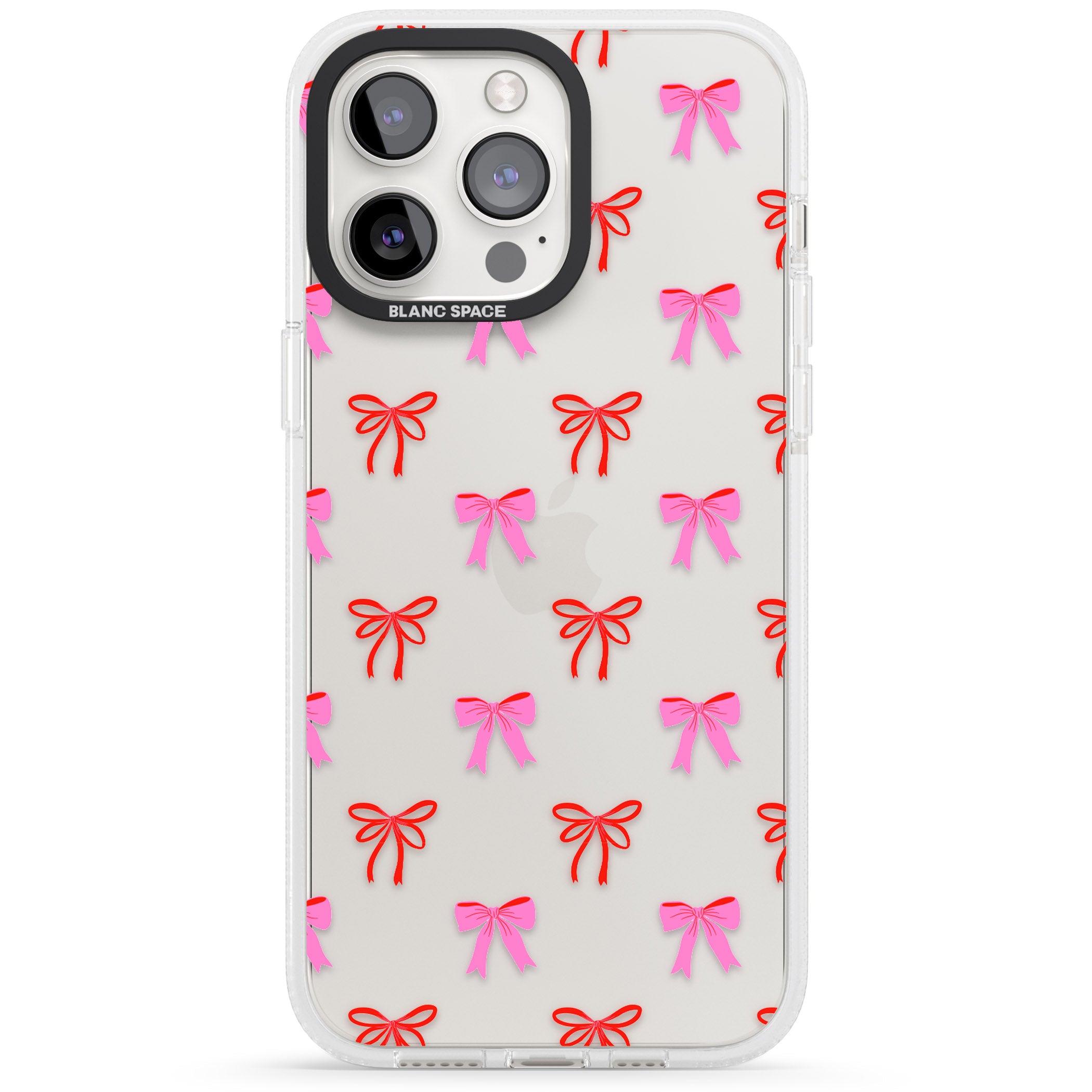 Cute Bow Pattern iPhone 15 Pro Max / 15 Pro / 14 Pro Max / 14 Pro / 13 Pro Clear Case Impact Air - Blanc Space