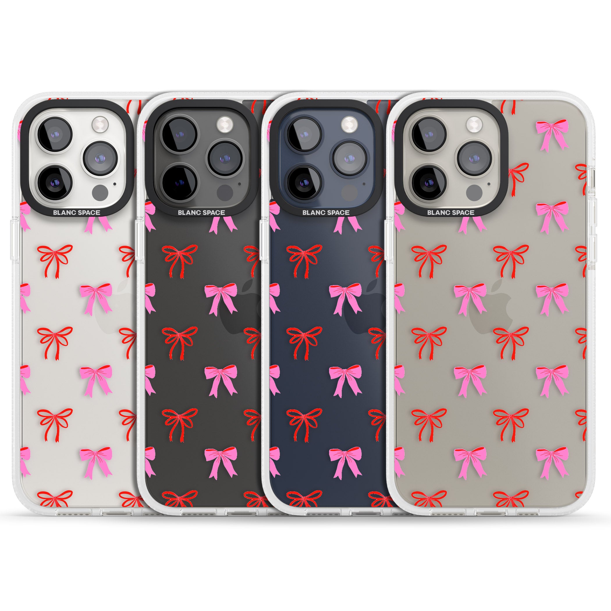 Cute Bow Pattern iPhone 15 Pro Max / 15 Pro / 14 Pro Max / 14 Pro / 13 Pro Clear Case Impact Air - Blanc Space