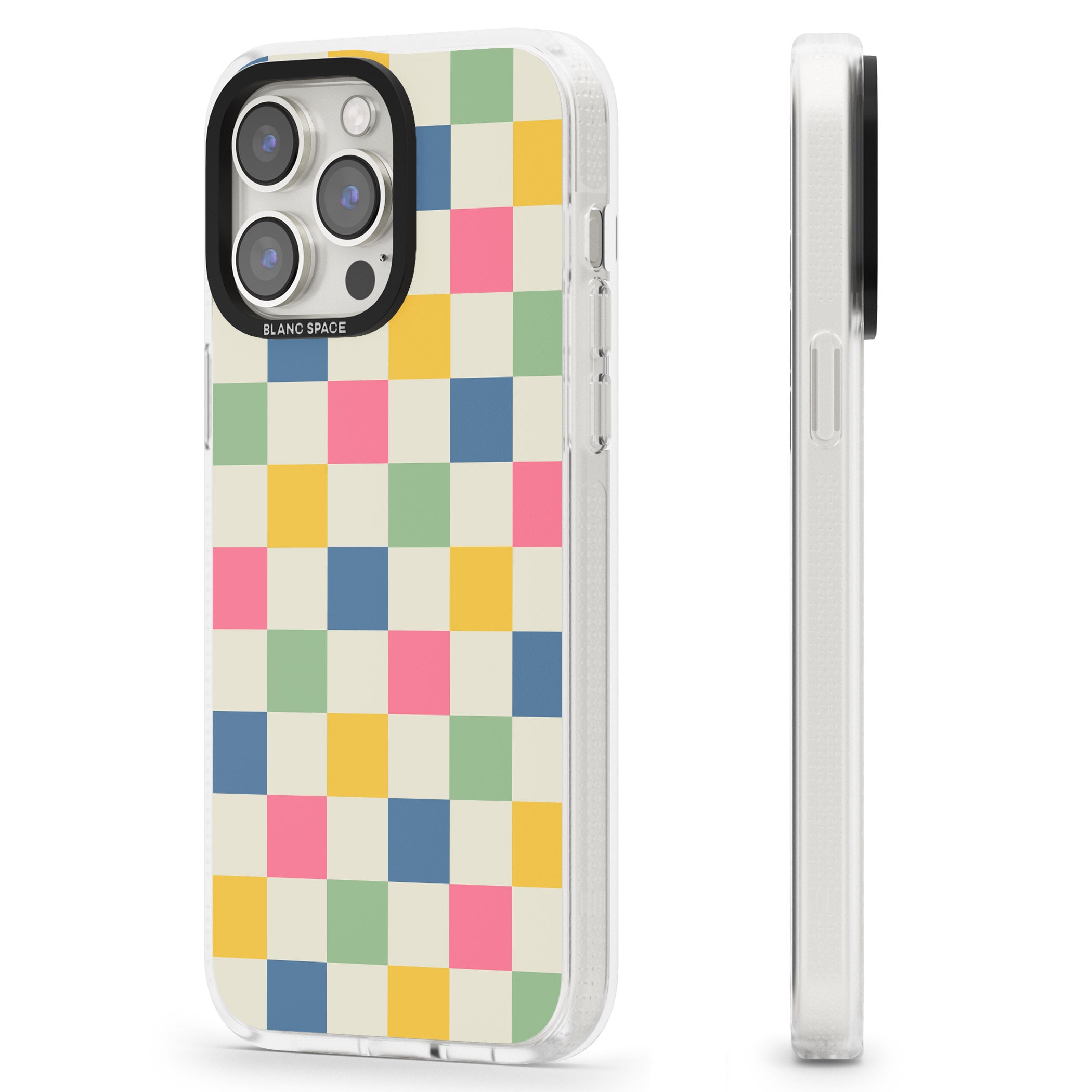 Pastel Multicolor Checkered iPhone 15 Pro Max / 15 Pro / 14 Pro Max / 14 Pro / 13 Pro Clear Case Impact Air - Blanc Space