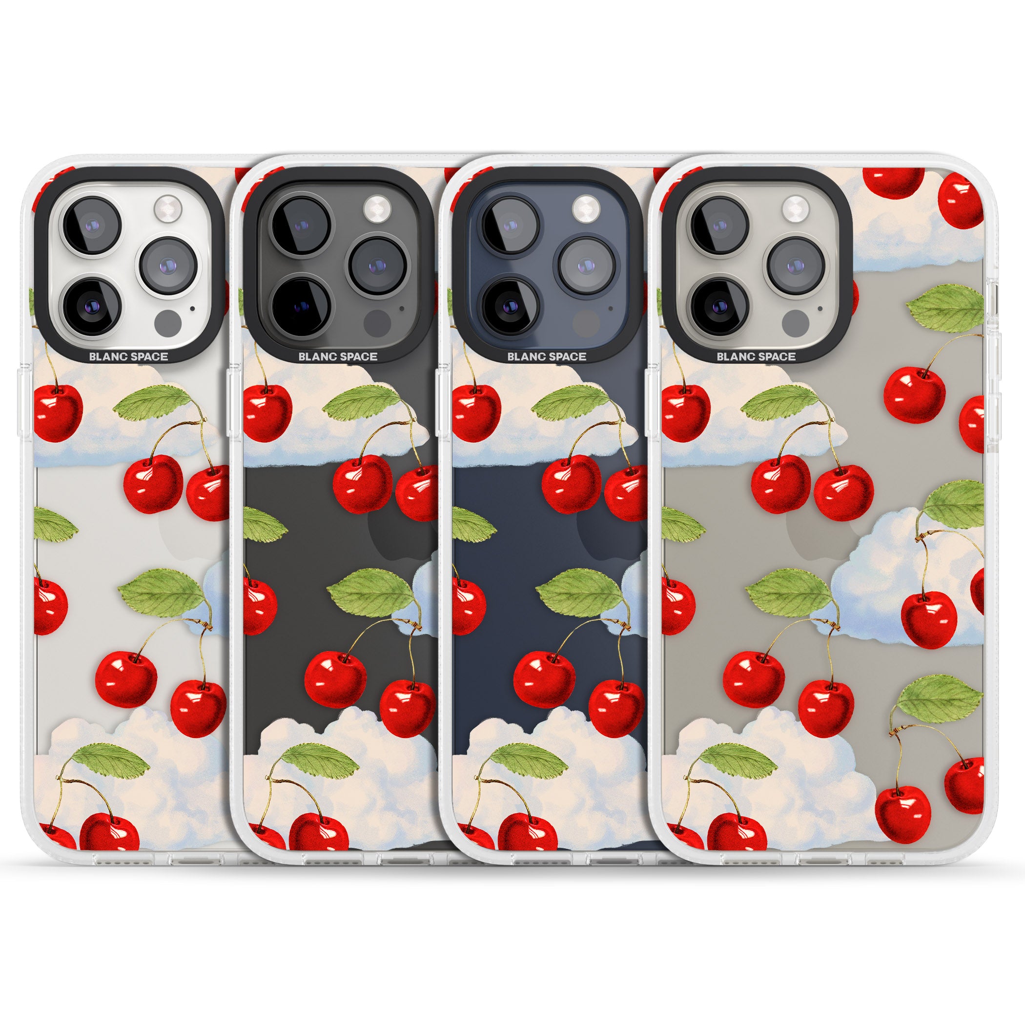 Vintage Cherries & Clouds iPhone 15 Pro Max / 15 Pro / 14 Pro Max / 14 Pro / 13 Pro Clear Case Impact Air - Blanc Space
